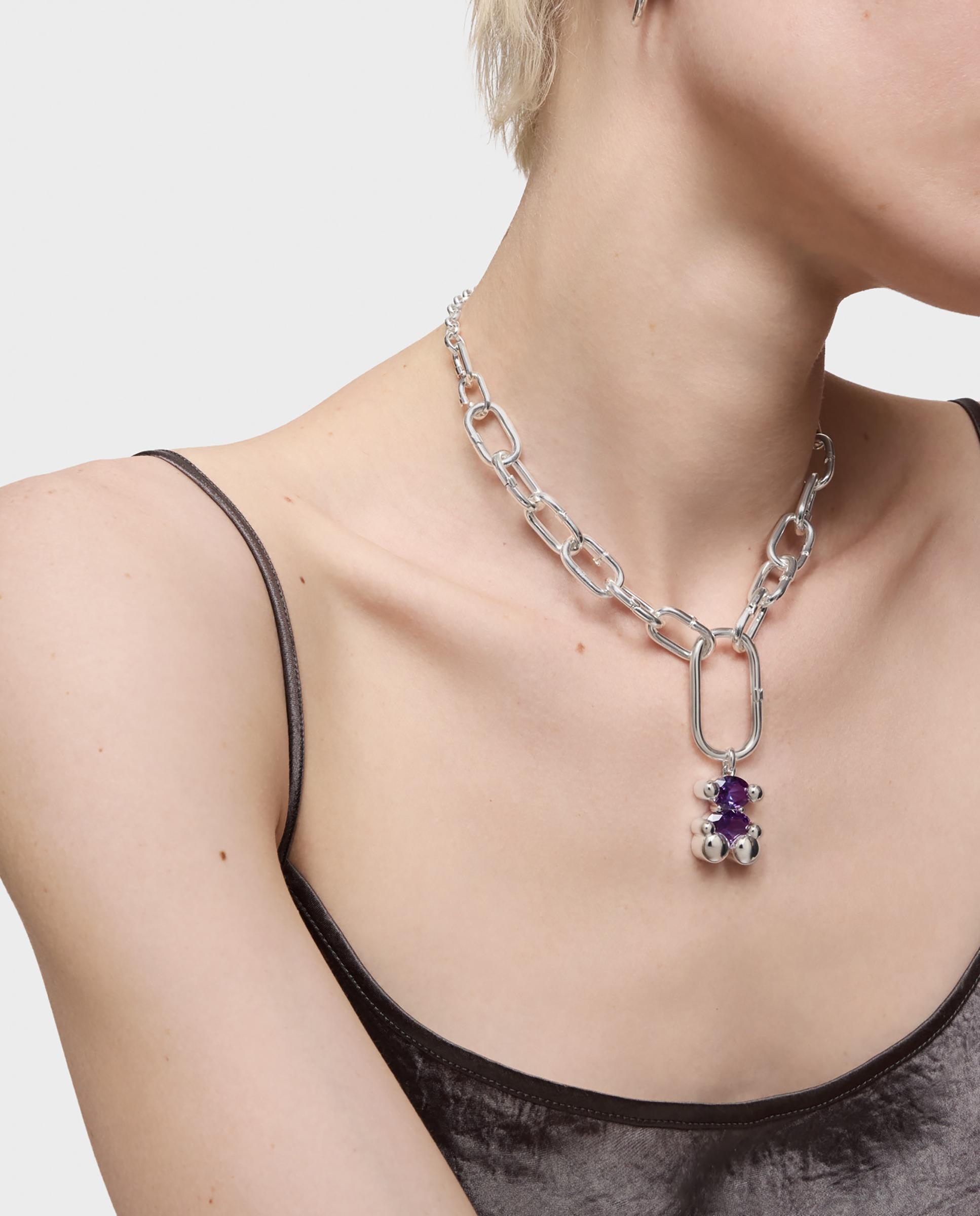 Pendentes Color Bear Lgg Médio com Urso de Prata e Safira Criada em Laboratório Roxo-5