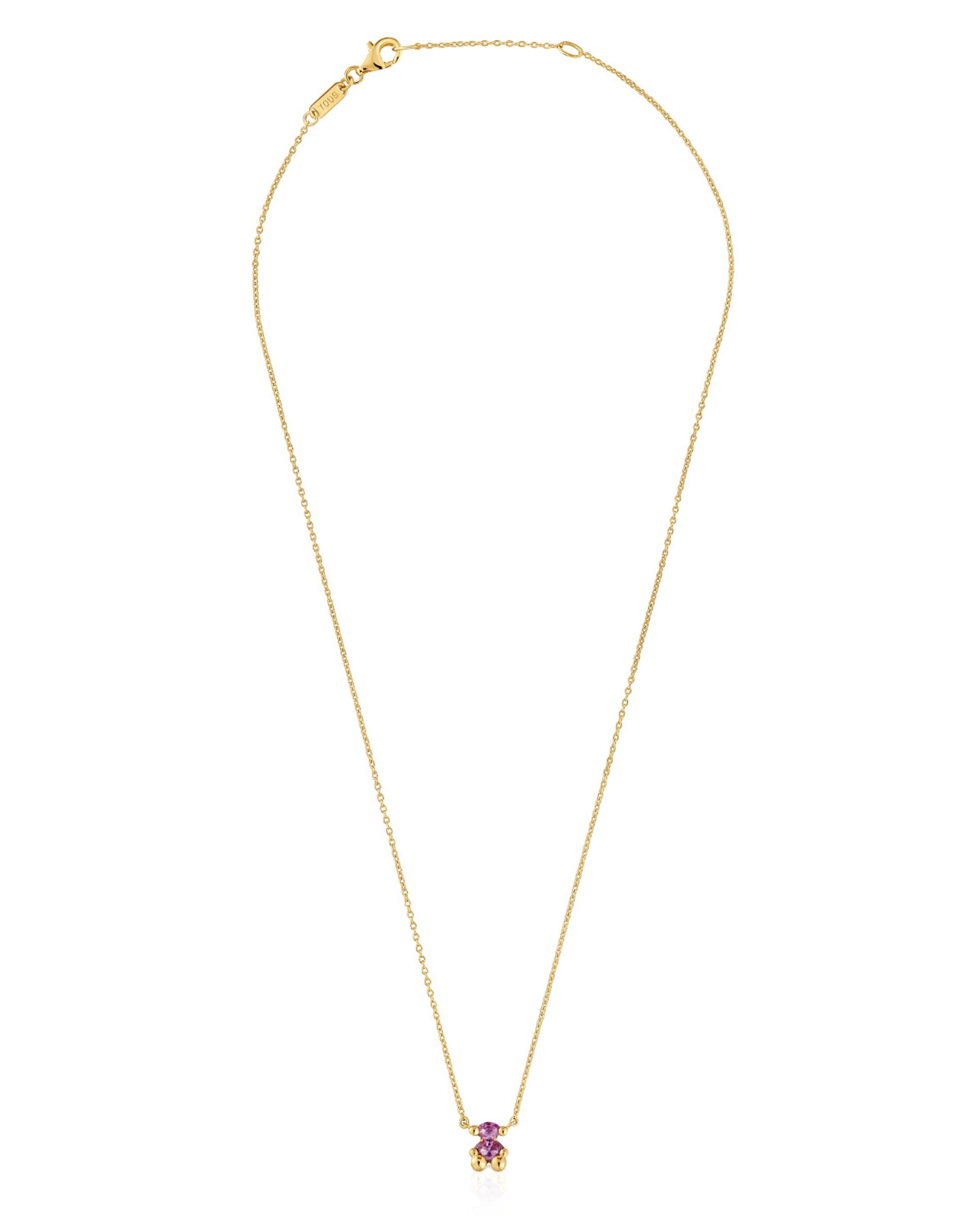 Imagem 0 de Colar Color Bear Lgg Curto com Urso Banhado a Ouro 18 Kt Sobre Prata e Safira Criada em Laboratório