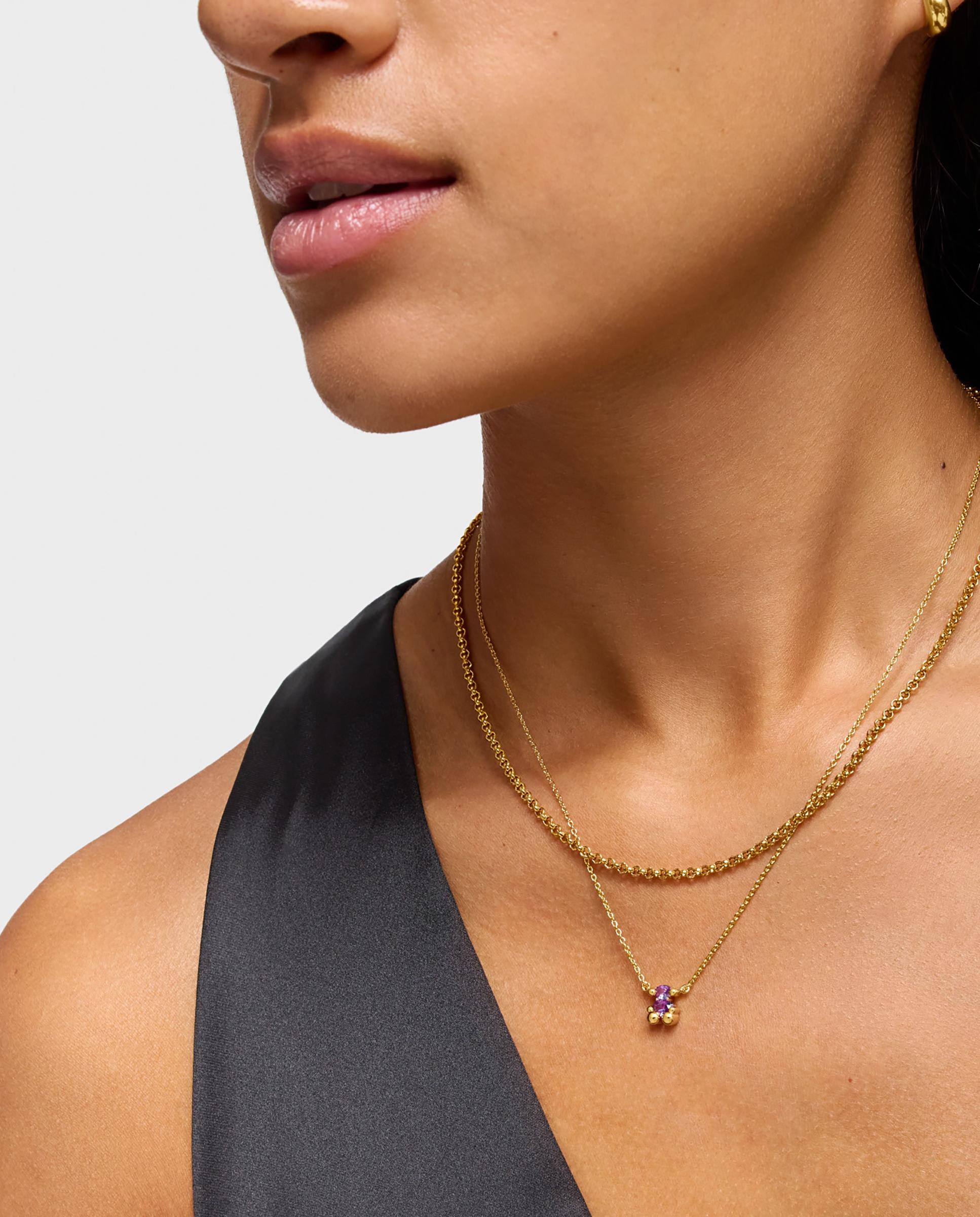 Colar Color Bear Lgg Curto com Urso Banhado em Ouro 18 Kt Sobre Prata e Safira Criada em Laboratório Roxo-4
