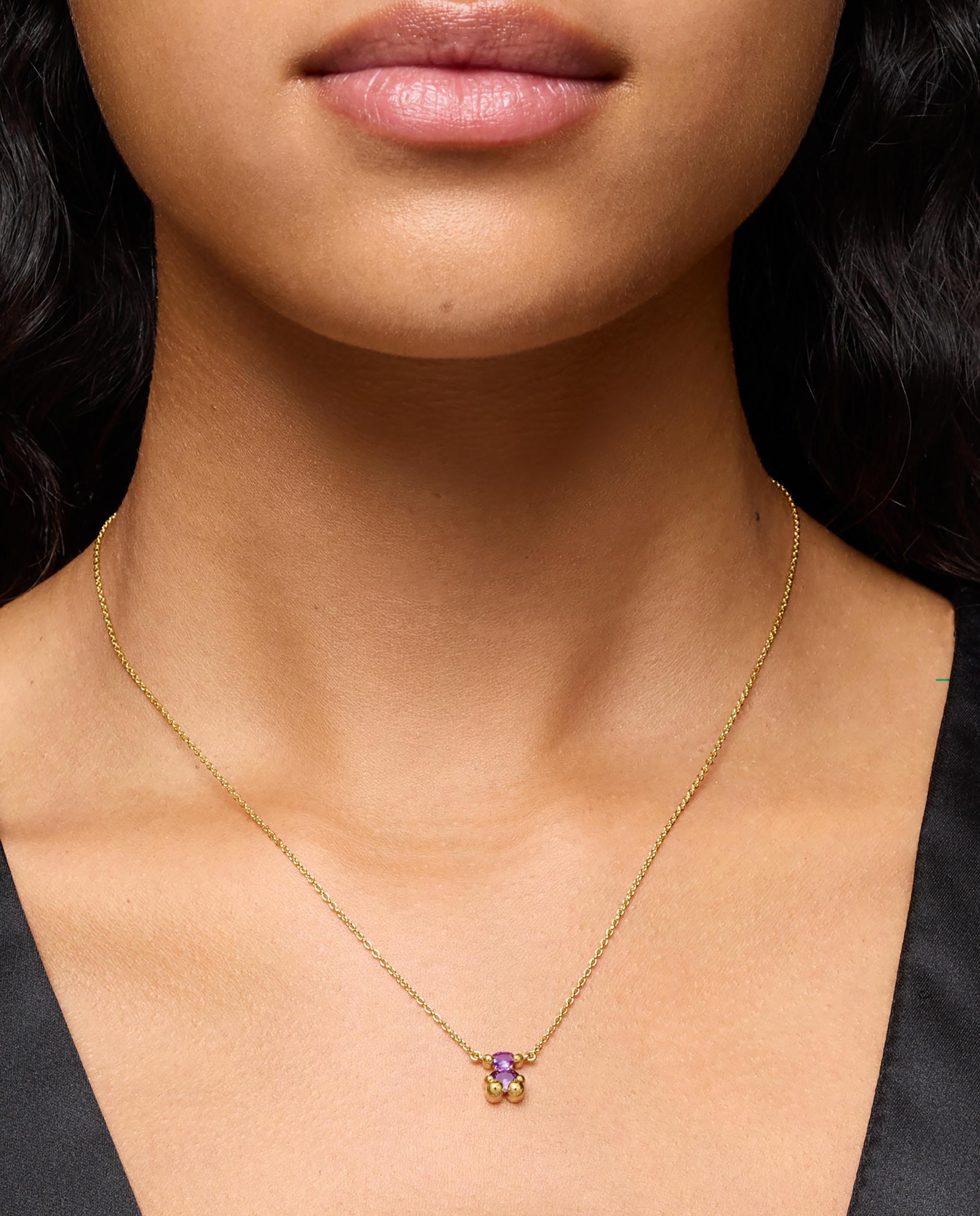 Colar Color Bear Lgg Curto com Urso Banhado em Ouro 18 Kt Sobre Prata e Safira Criada em Laboratório Roxo-5