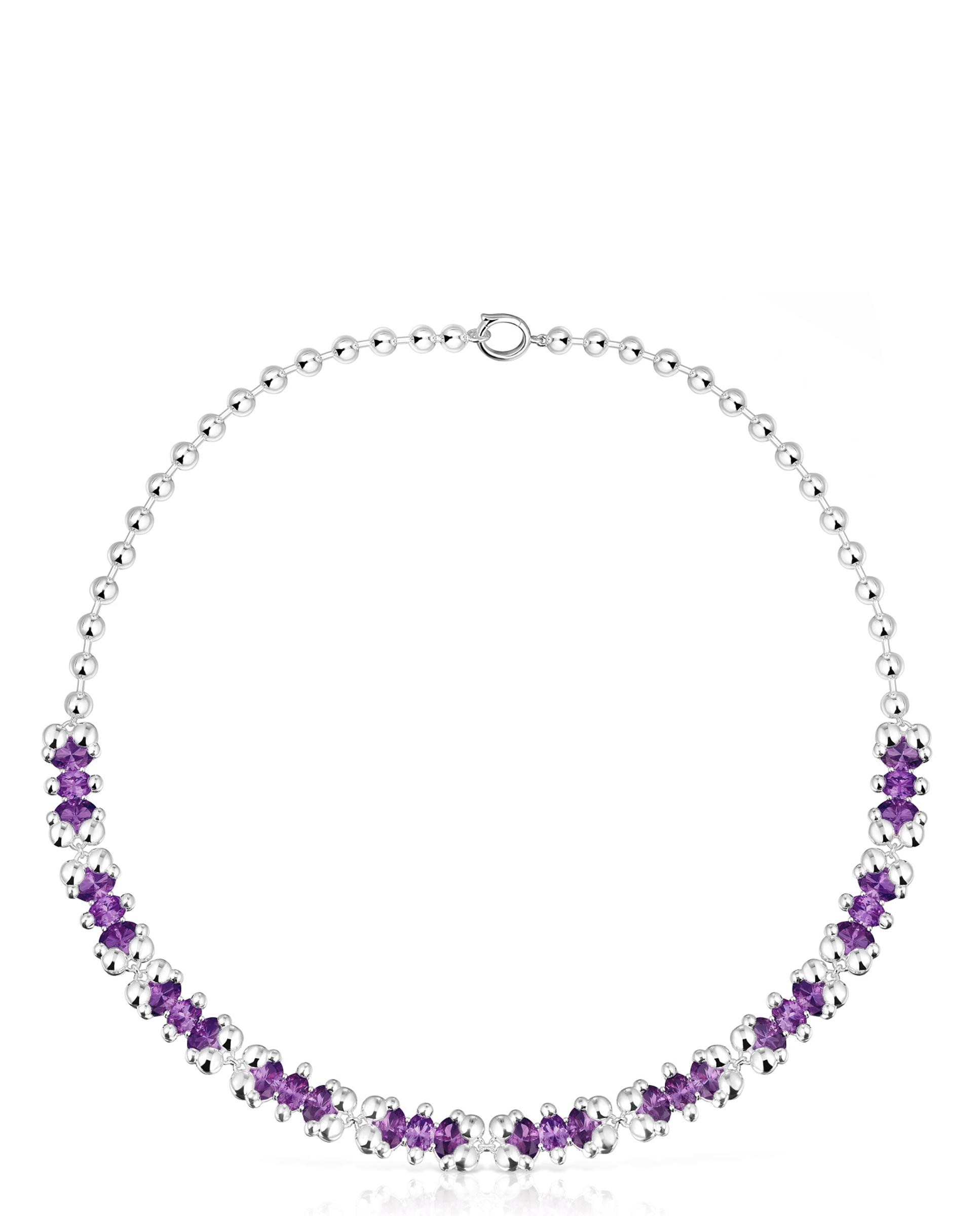 Imagem 0 de Colar Color Bear Lgg Curto com Urso de Prata e Safiras Criadas em Laboratório