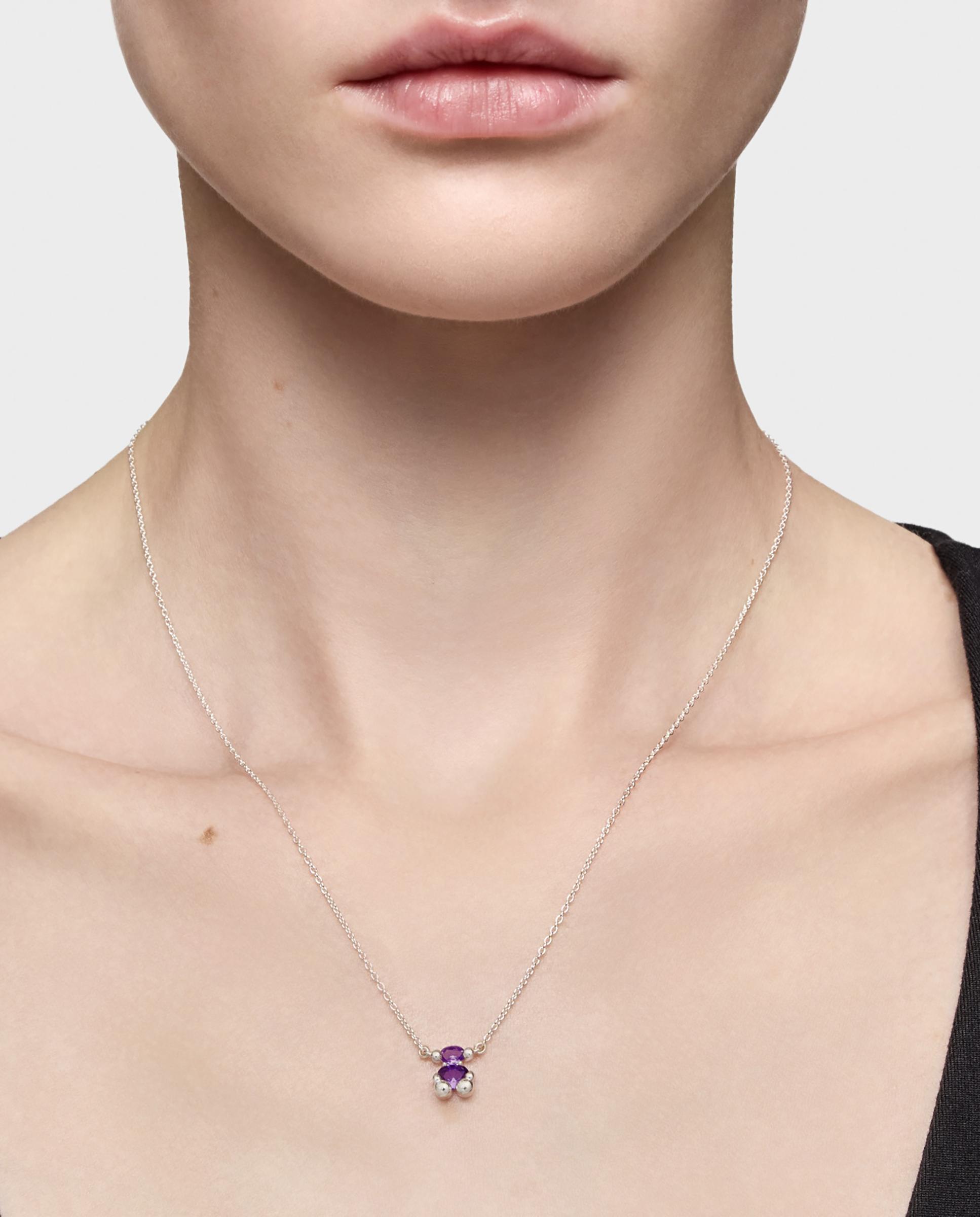 Colar Color Bear Lgg Curto com Urso de Prata e Safira Criada em Laboratório Roxo-5