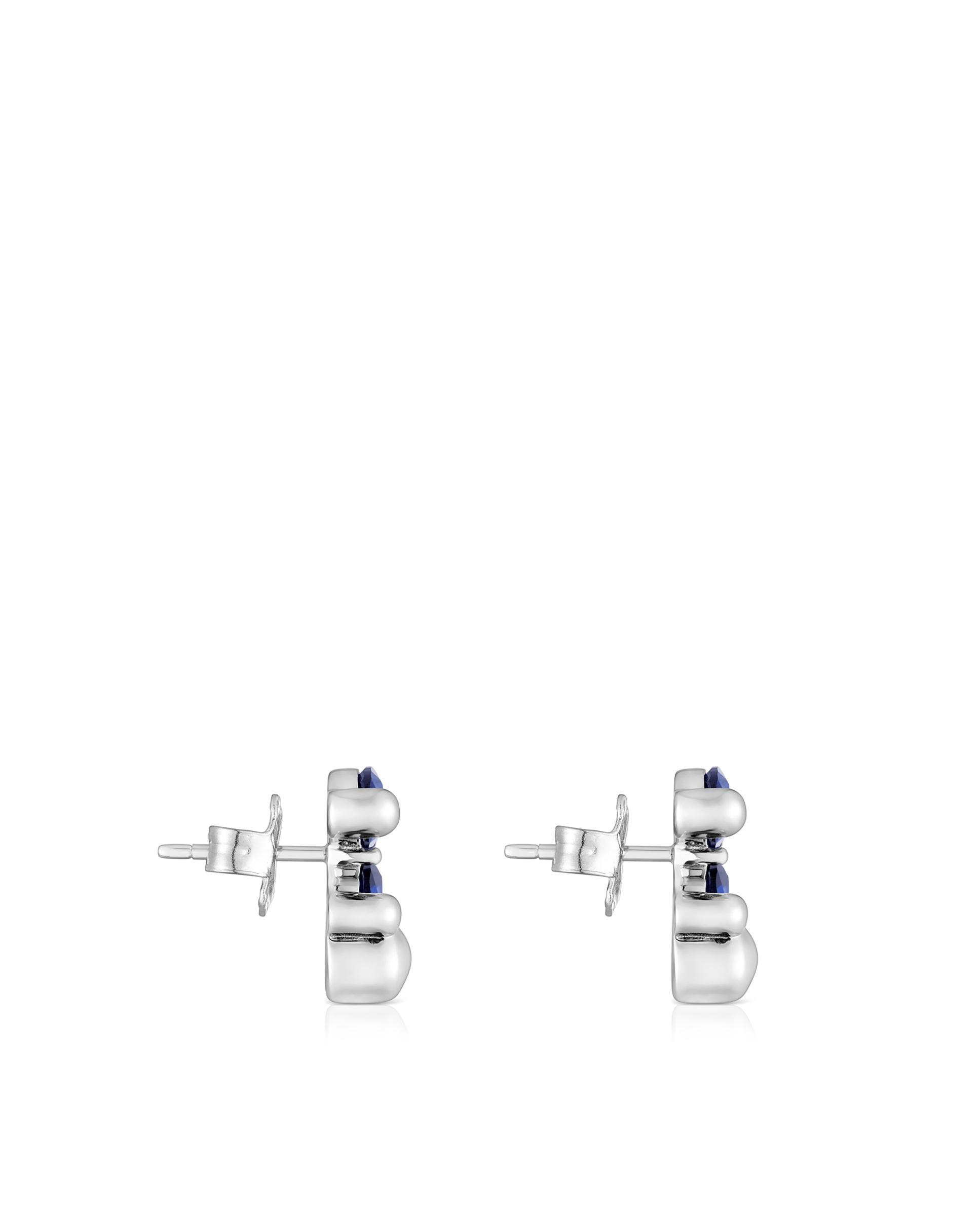 Brincos em Cor Bear Lgg com Urso de Prata e Safira Criada em Laboratório 13 Mm Azul-2