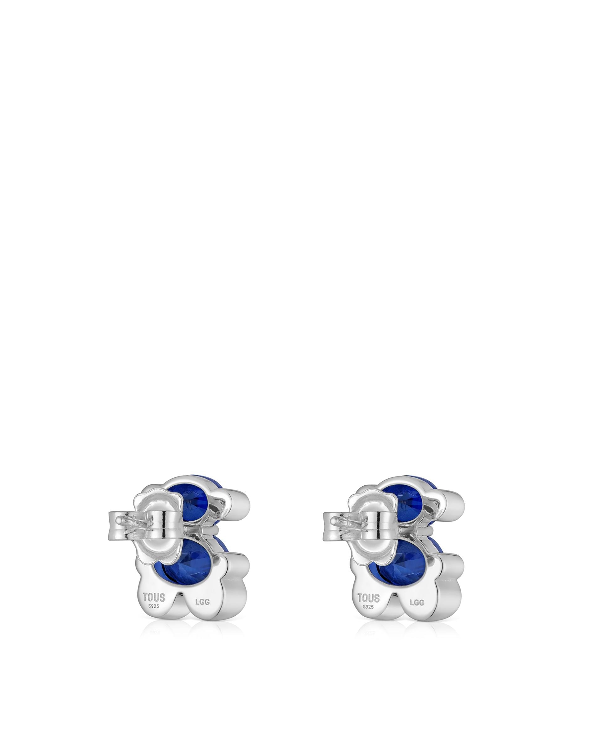 Brincos em Cor Bear Lgg com Urso de Prata e Safira Criada em Laboratório 13 Mm Azul-3