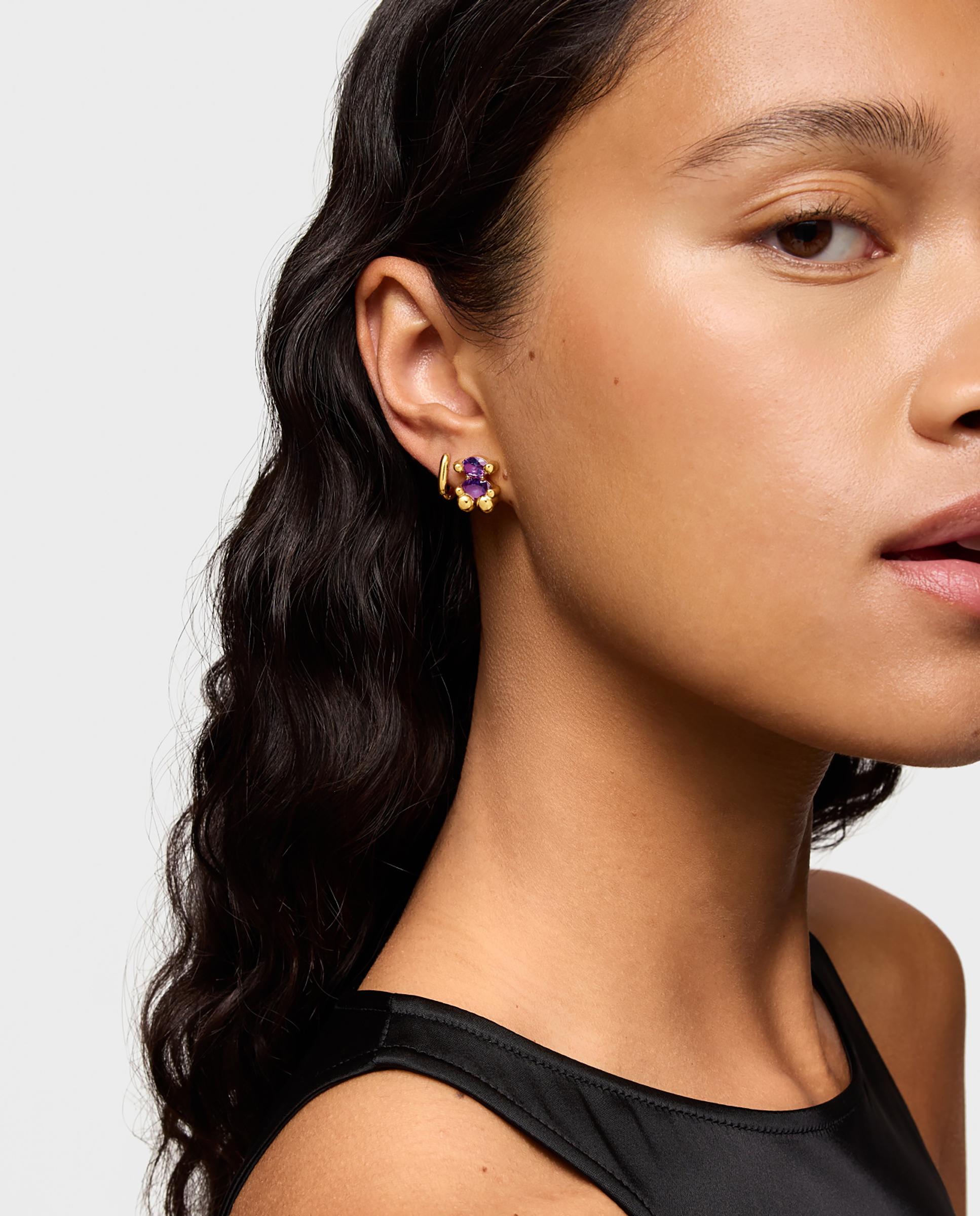 Brincos Color Bear Lgg com Urso Banhados em Ouro 18 Kt Sobre Prata e Safira Criada em Laboratório 13 Mm Roxo-5