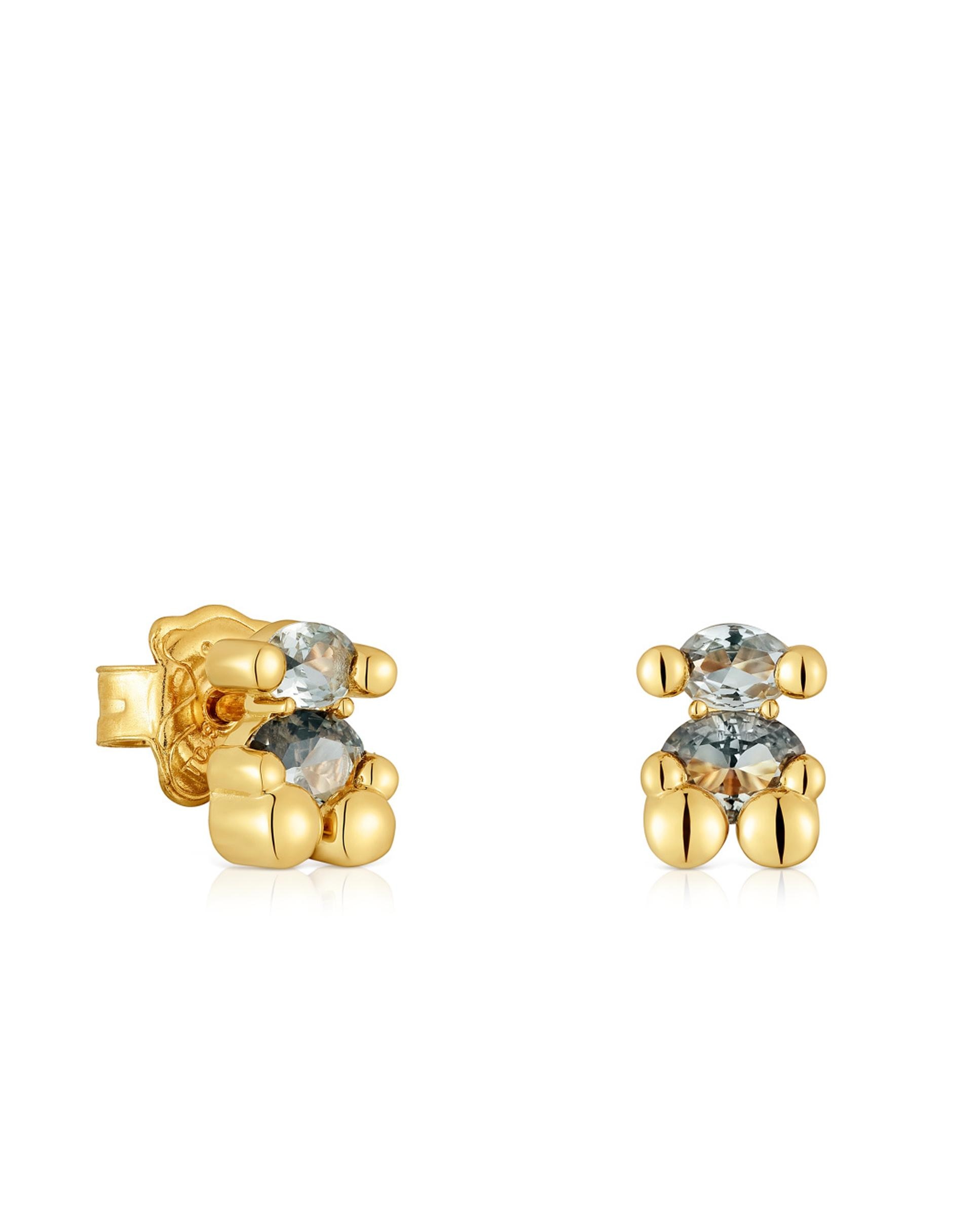 Imagem 0 de Brincos Color Bear Lgg com Urso Banhado em Ouro 18 Kt Sobre Prata e Espinela Criada em Laboratório 8 Mm