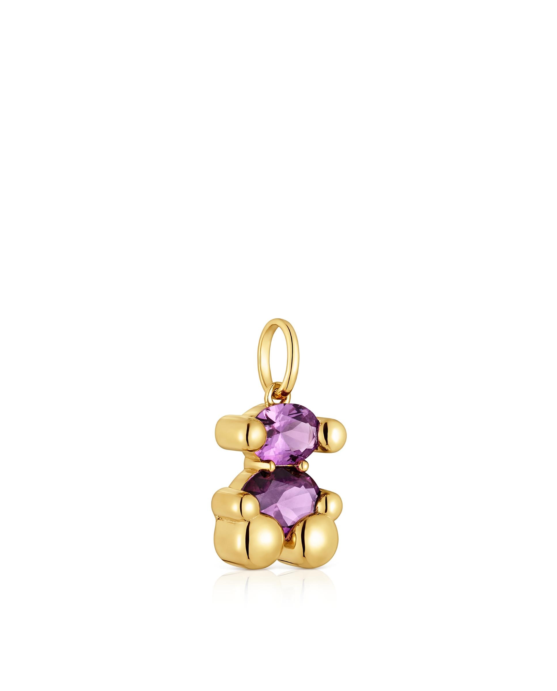 Pendentes Color Bear Lgg Pequeno com Urso Banhado em Ouro 18 Kt Sobre Prata e Safira Criada em Laboratório Roxo-2
