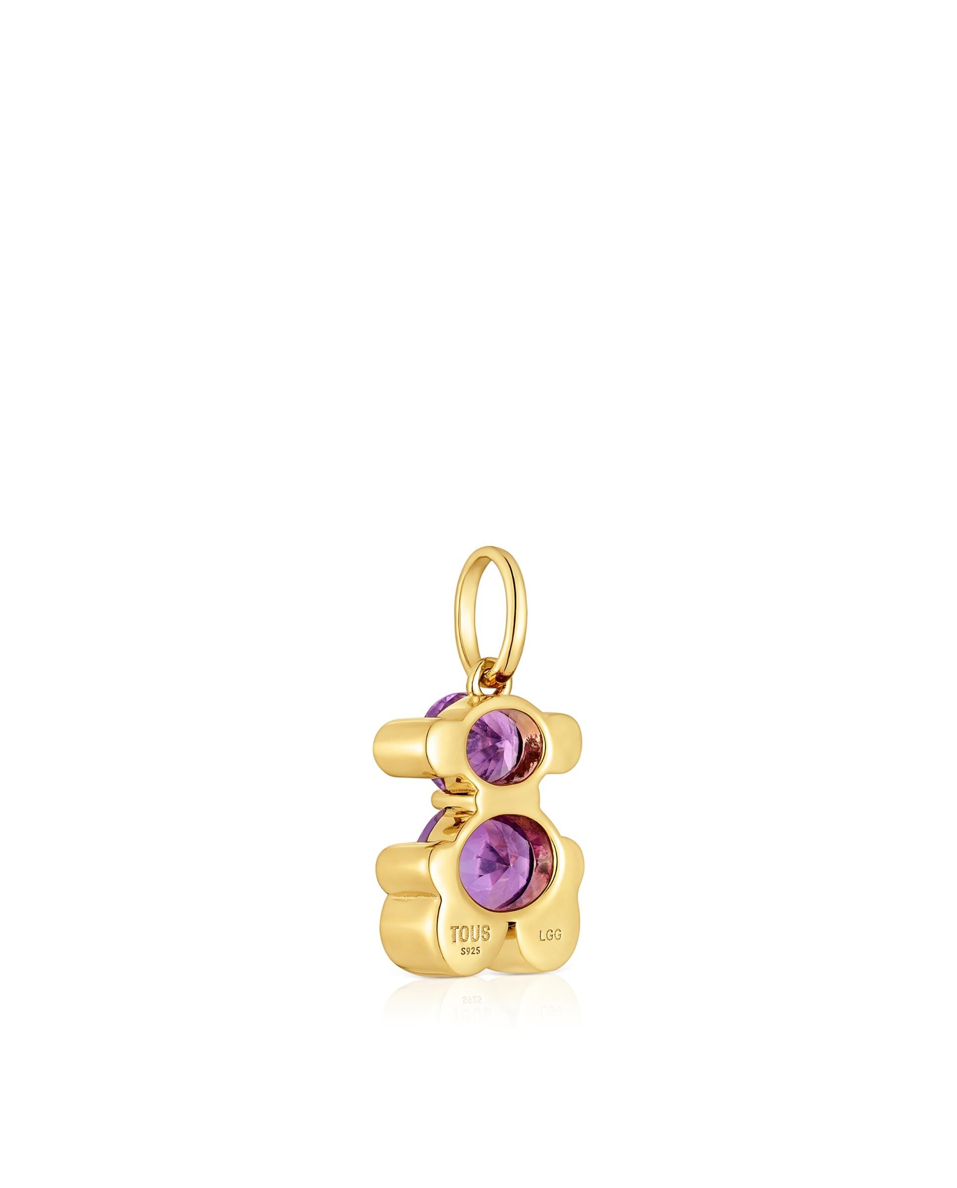 Pendentes Color Bear Lgg Pequeno com Urso Banhado em Ouro 18 Kt Sobre Prata e Safira Criada em Laboratório Roxo-3