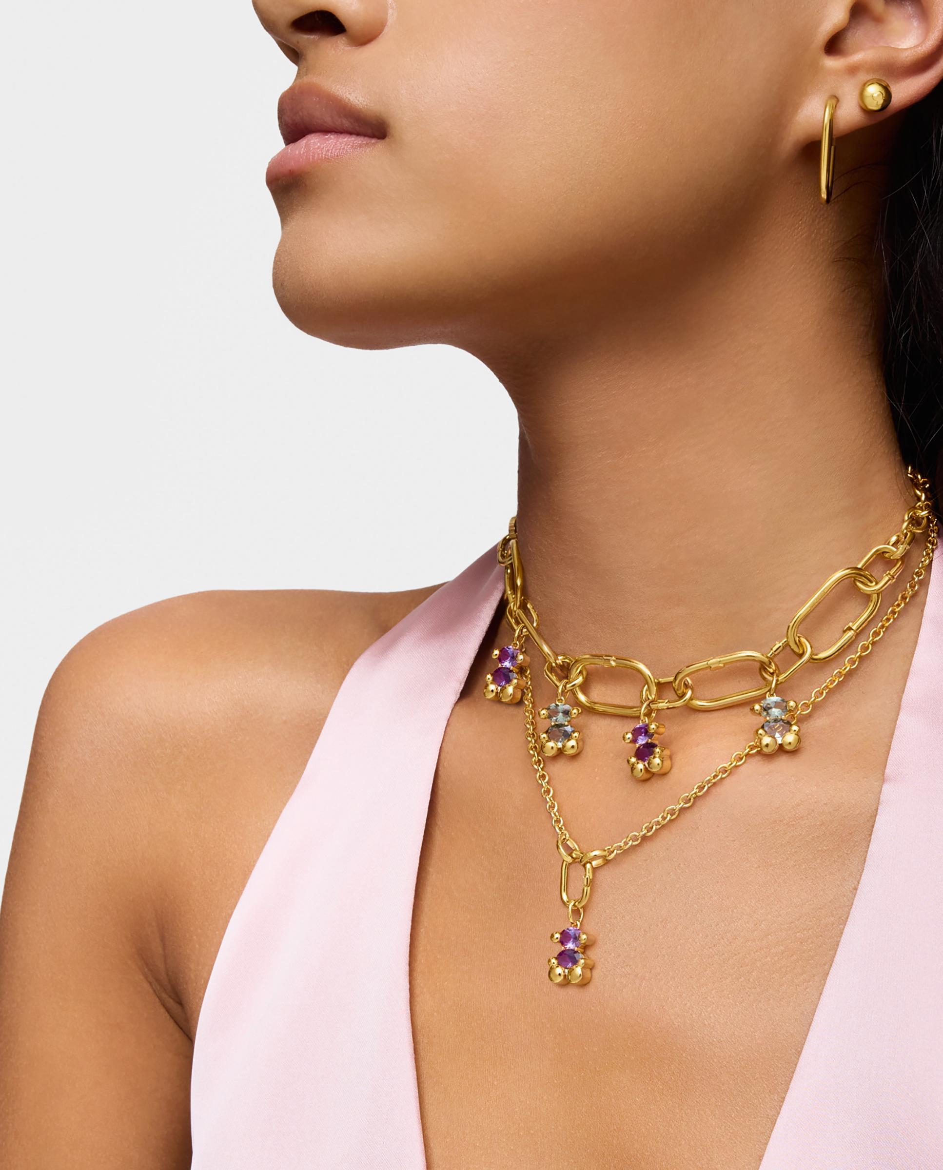 Pendentes Color Bear Lgg Pequeno com Urso Banhado em Ouro 18 Kt Sobre Prata e Safira Criada em Laboratório Roxo-5