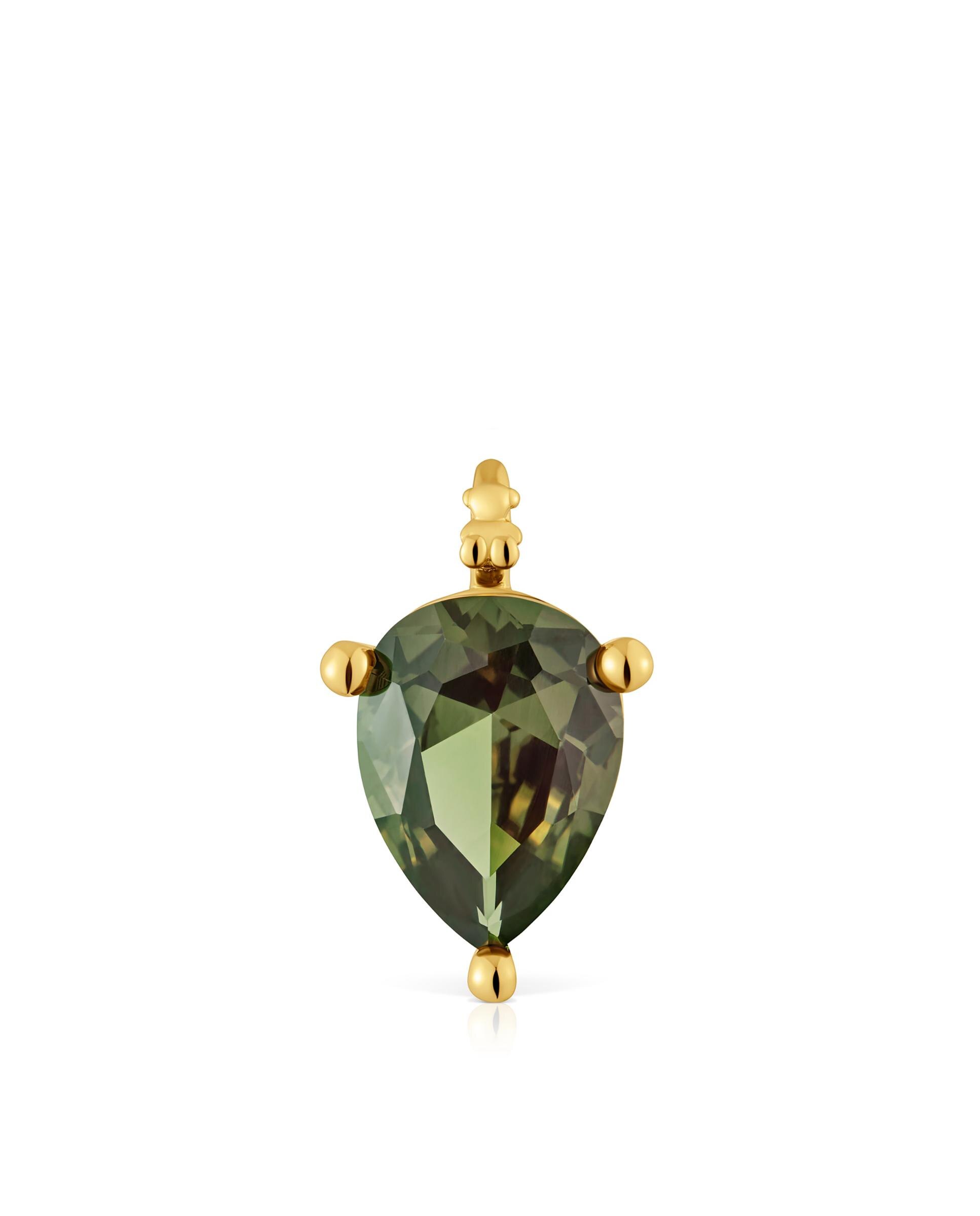 Pendente em Cor Lab Pequeno Banhado a Ouro 18 Kt Sobre Prata com Espinela Criada em Laboratório Verde-escuro-1