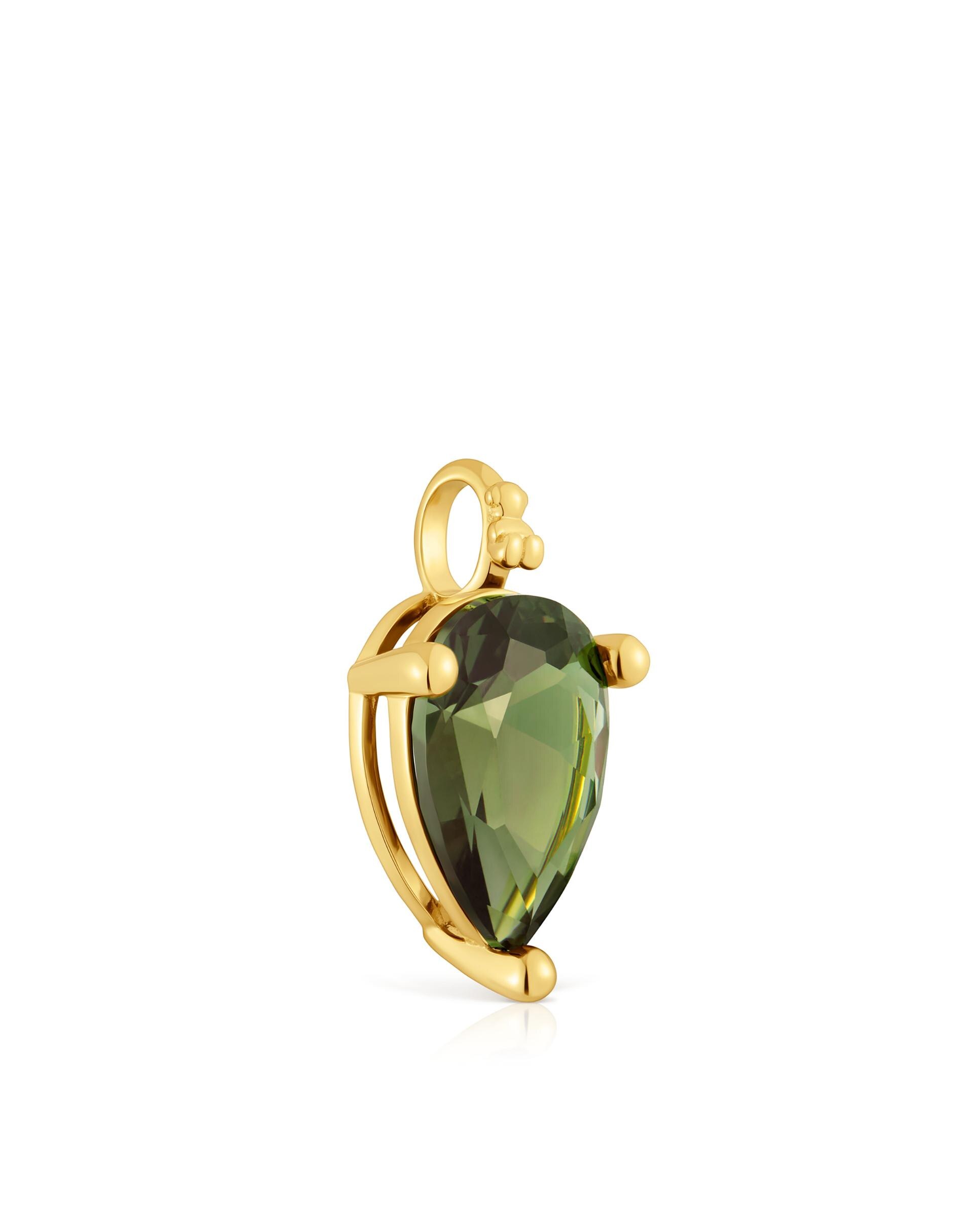 Pendente em Cor Lab Pequeno Banhado a Ouro 18 Kt Sobre Prata com Espinela Criada em Laboratório Verde-escuro-2