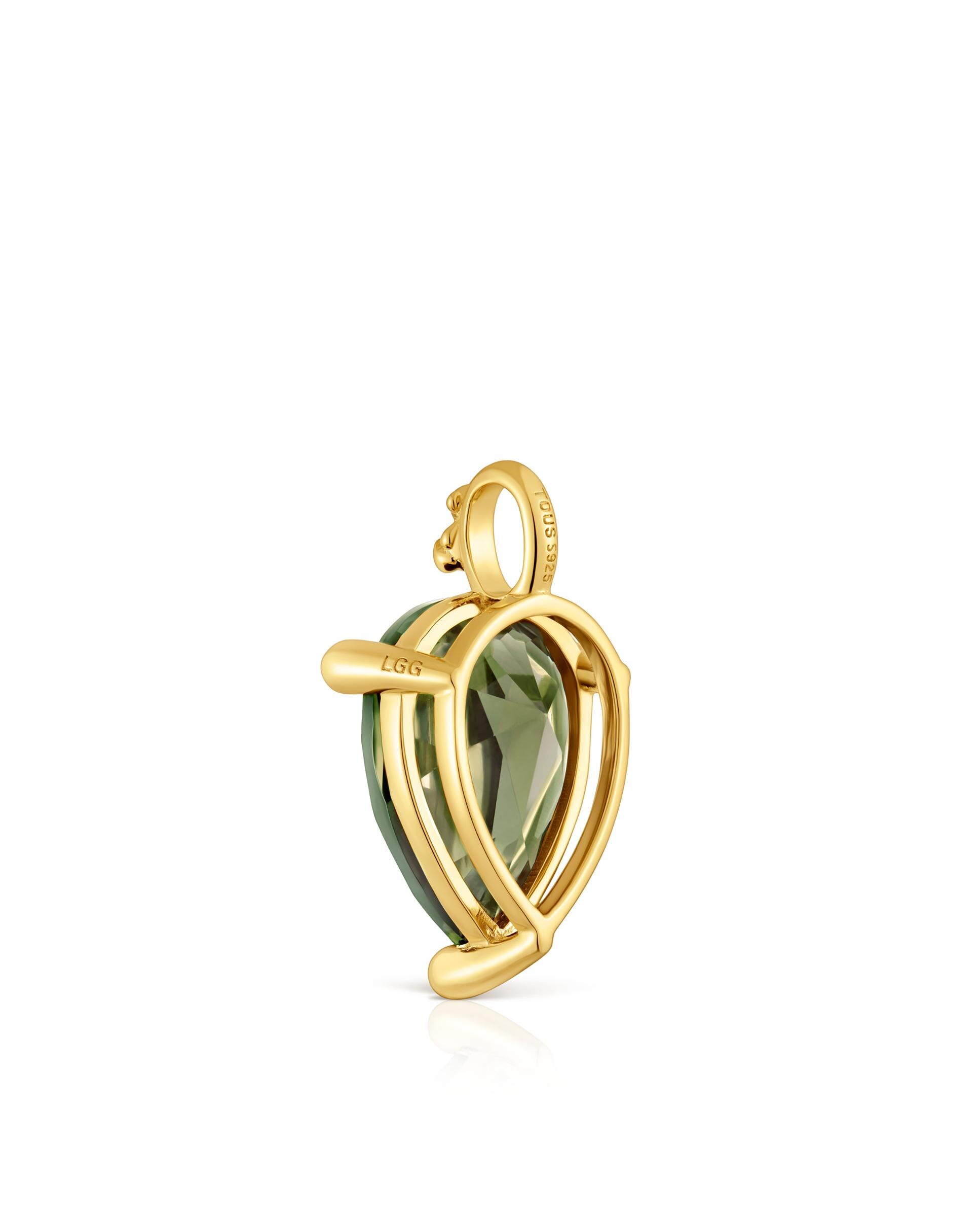 Pendente em Cor Lab Pequeno Banhado a Ouro 18 Kt Sobre Prata com Espinela Criada em Laboratório Verde-escuro-3