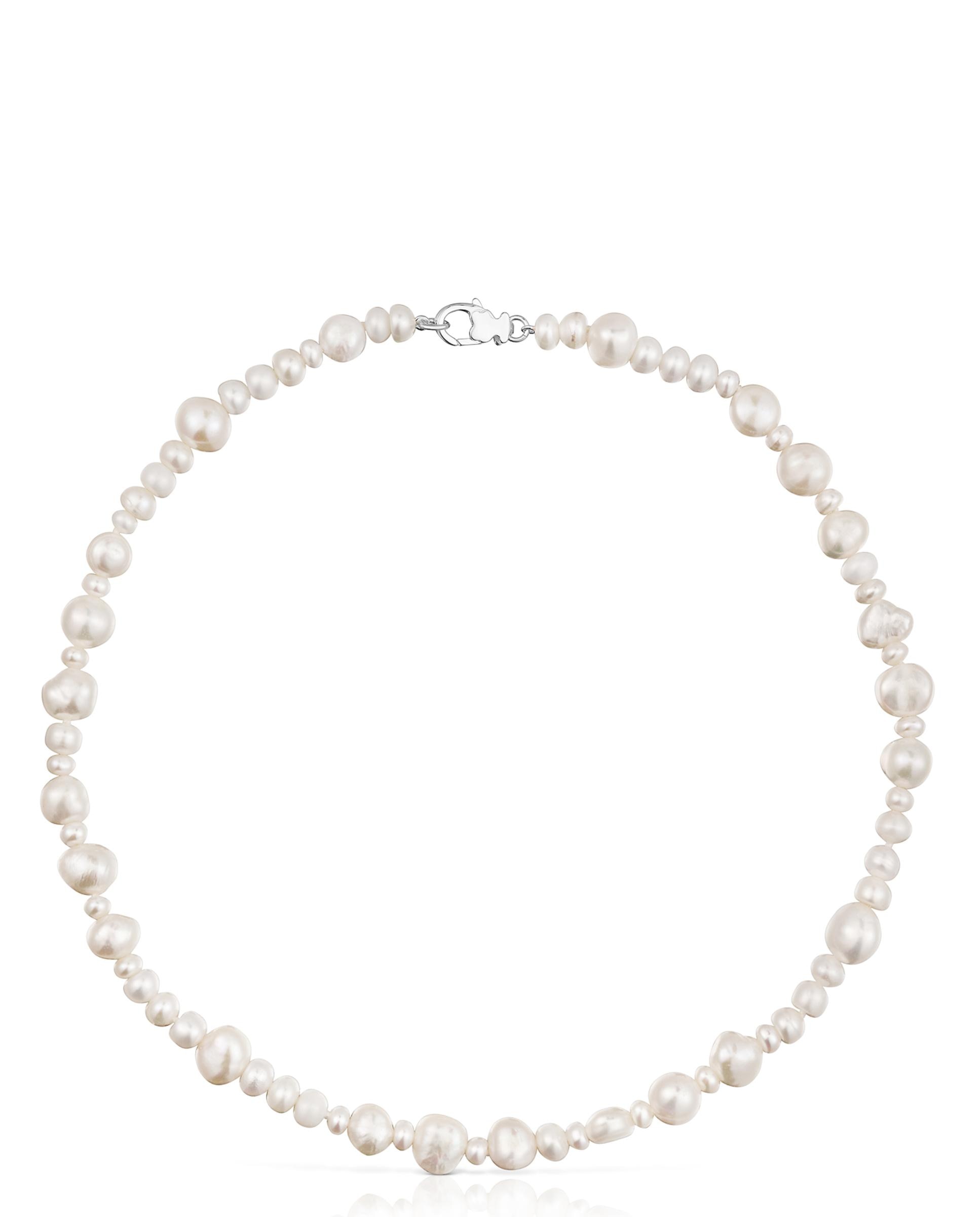 Colar Sweet Dolls de Prata e Pérolas Grandes Branco-1
