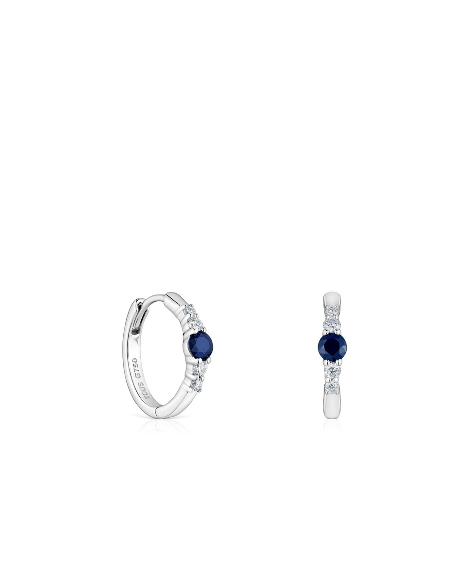 Brincos Sweet Sapphire Argola de Ouro Branco com Diamantes e Safiras Azul-1