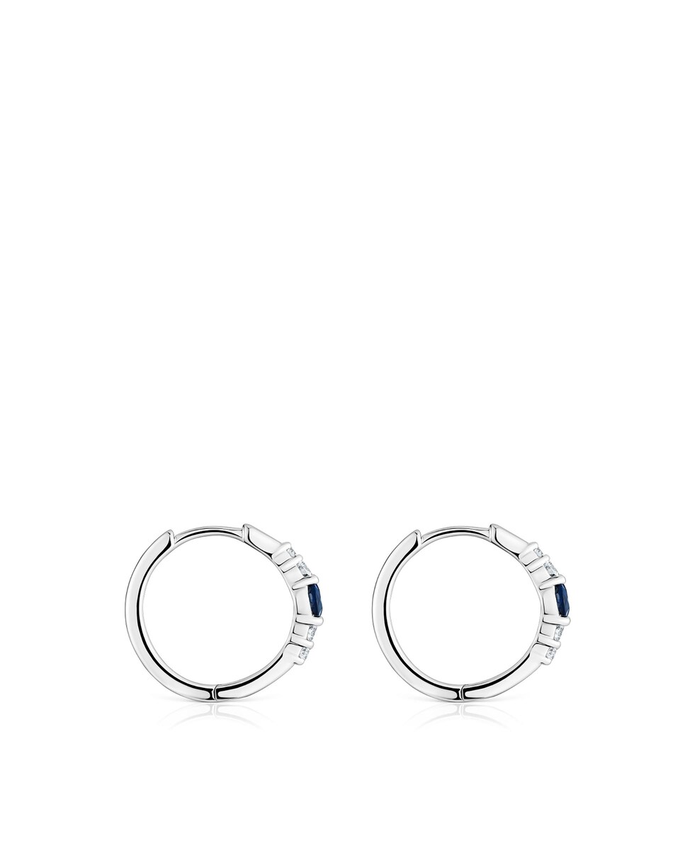 Brincos Sweet Sapphire Argola de Ouro Branco com Diamantes e Safiras Azul-2