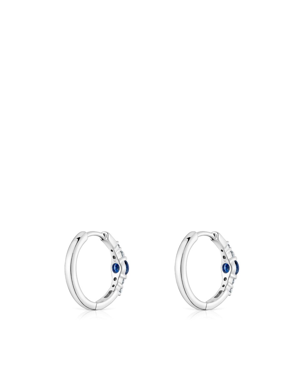 Brincos Sweet Sapphire Argola de Ouro Branco com Diamantes e Safiras Azul-3