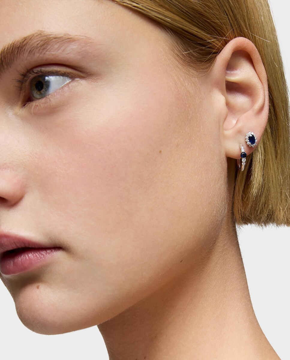 Brincos Sweet Sapphire Argola de Ouro Branco com Diamantes e Safiras Azul-5