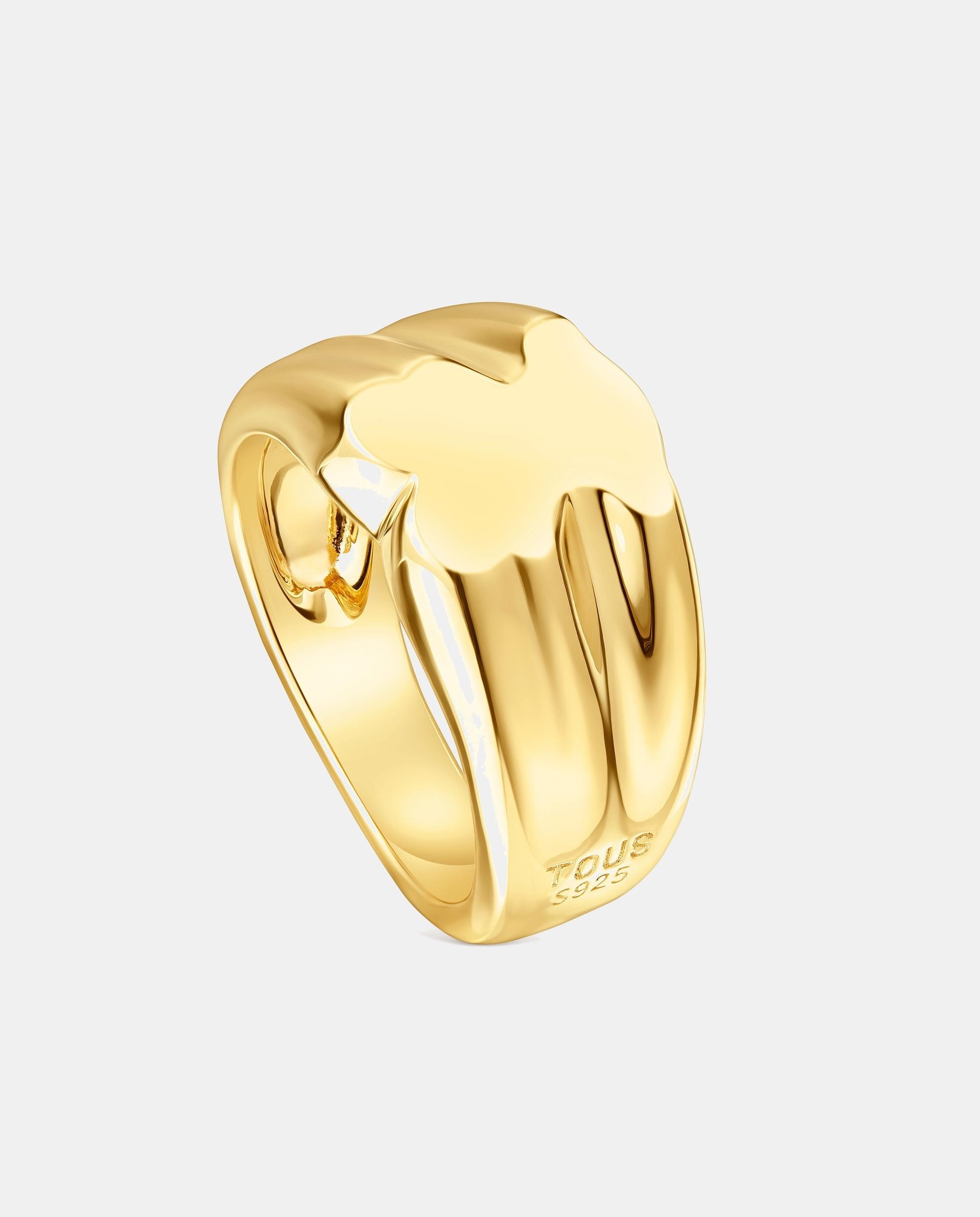 Anel Selo Sweet Dolls com Urso Grande Pequeno em Ouro 18 Kt Sobre Prata Dourado-1