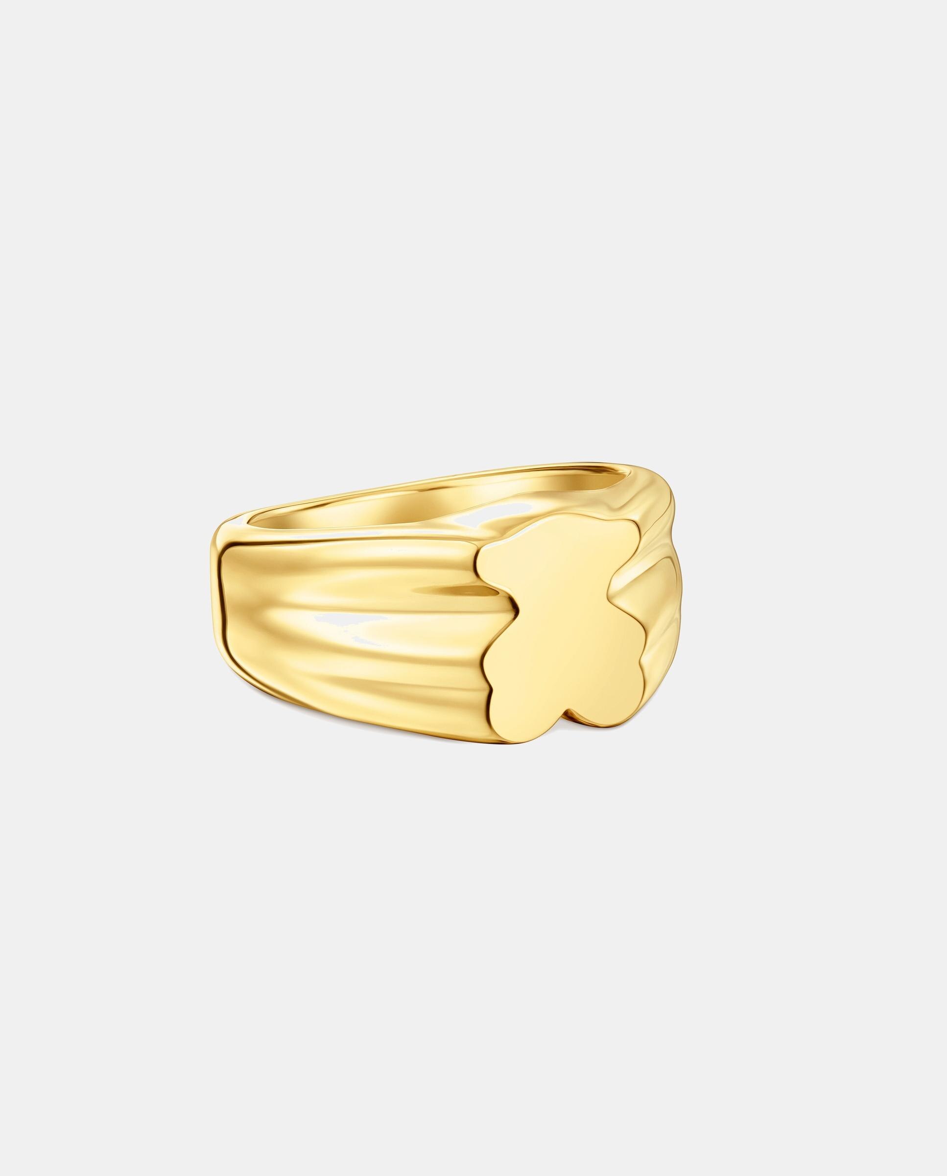 Anel Selo Sweet Dolls com Urso Grande Pequeno em Ouro 18 Kt Sobre Prata Dourado-2