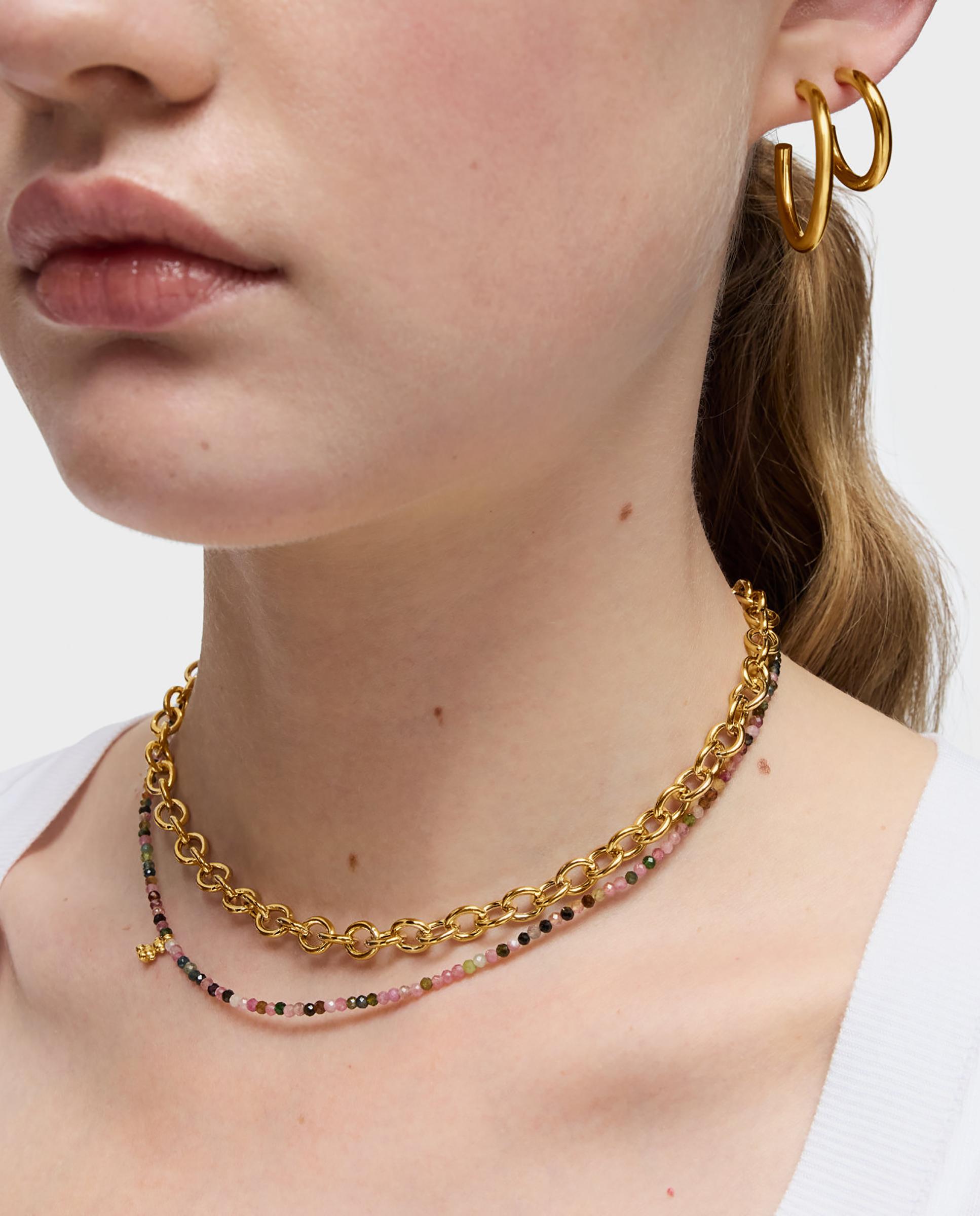 Colar Bold Bear Curto Banhado em Ouro 18 Kt Sobre Prata e Turmalinas Multicolor-5