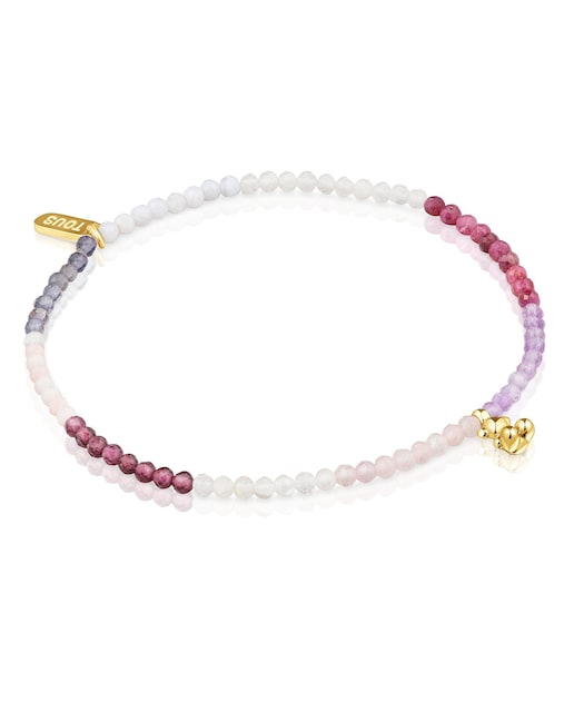Imagem 0 de Pulseira Bold Bear Elástica Banhada em Ouro 18 kt sobre Prata com Pedras Rosadas