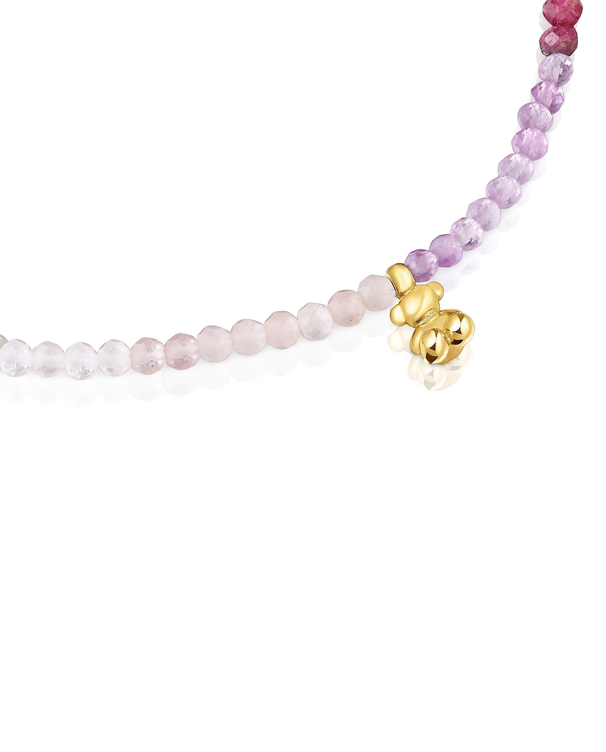 Pulseira Bold Bear Elástica Banhada em Ouro 18 Kt Sobre Prata com Gemas Rosadas Rosa-3