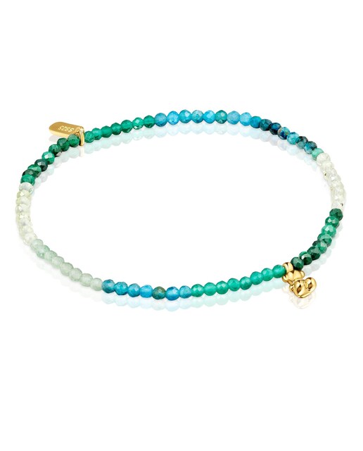Imagem 0 de Pulseira Bold Bear Elástica Banhada em Ouro 18 kt sobre Prata com Pedras Verdes