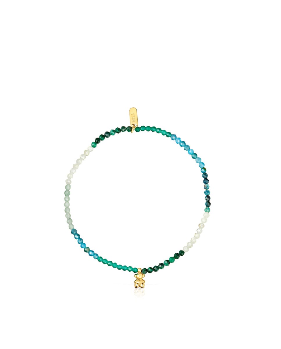 Pulseira Bold Bear Elástica Banhada a Ouro 18 Kt Sobre Prata com Pedras Verdes Verde-2