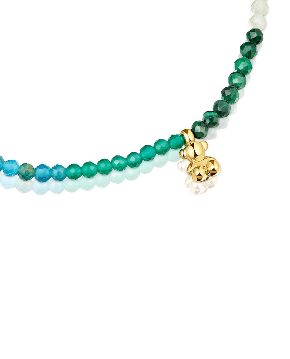 Pulseira Bold Bear Elástica Banhada a Ouro 18 Kt Sobre Prata com Pedras Verdes Verde-3
