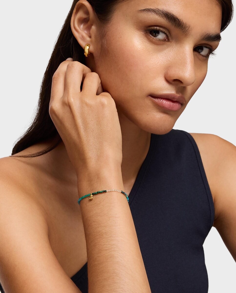 Pulseira Bold Bear Elástica Banhada a Ouro 18 Kt Sobre Prata com Pedras Verdes Verde-4