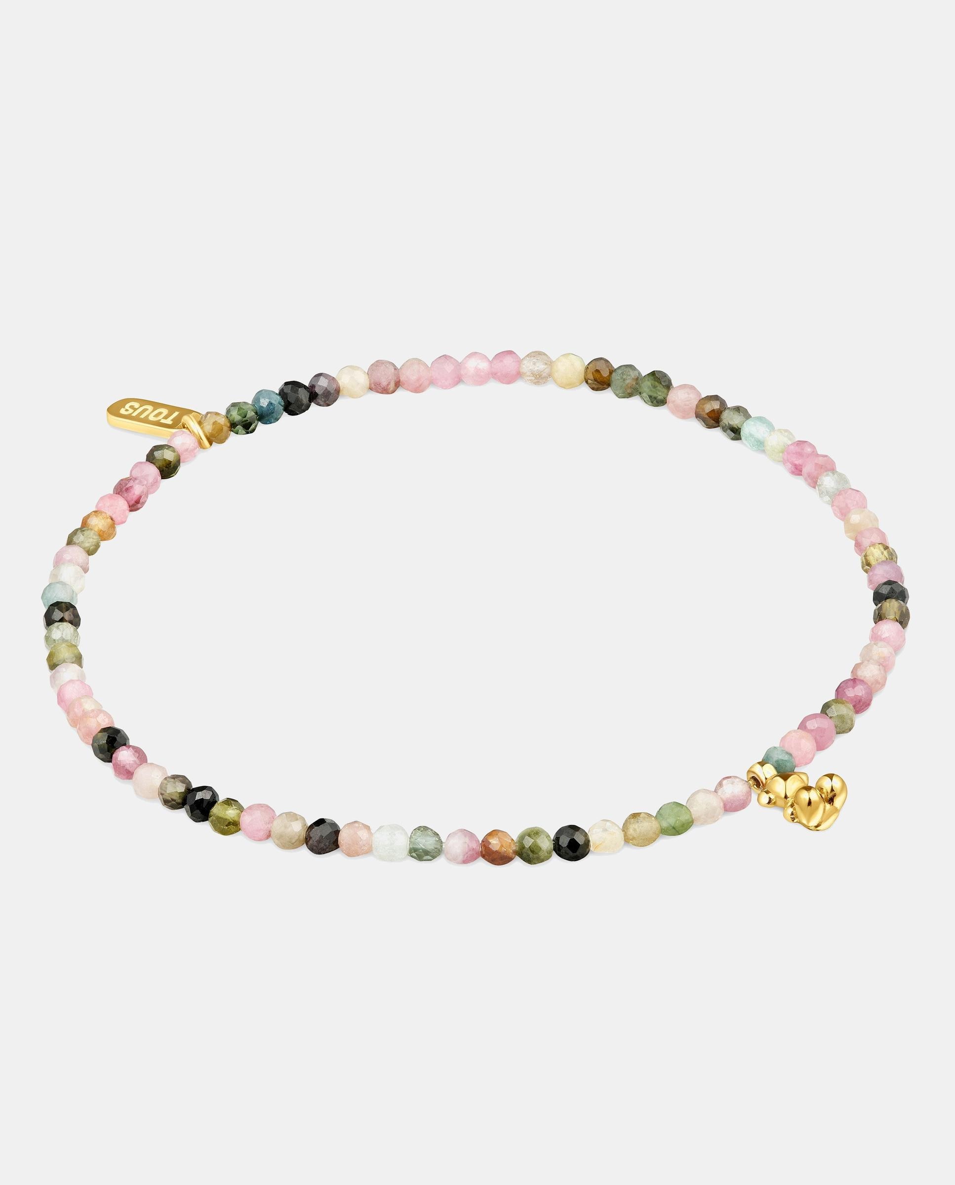 Pulseira de Cordão Bold Bear Elástica Banhada a Ouro 18 Kt Sobre Prata com Turmalinas Multicolor-1