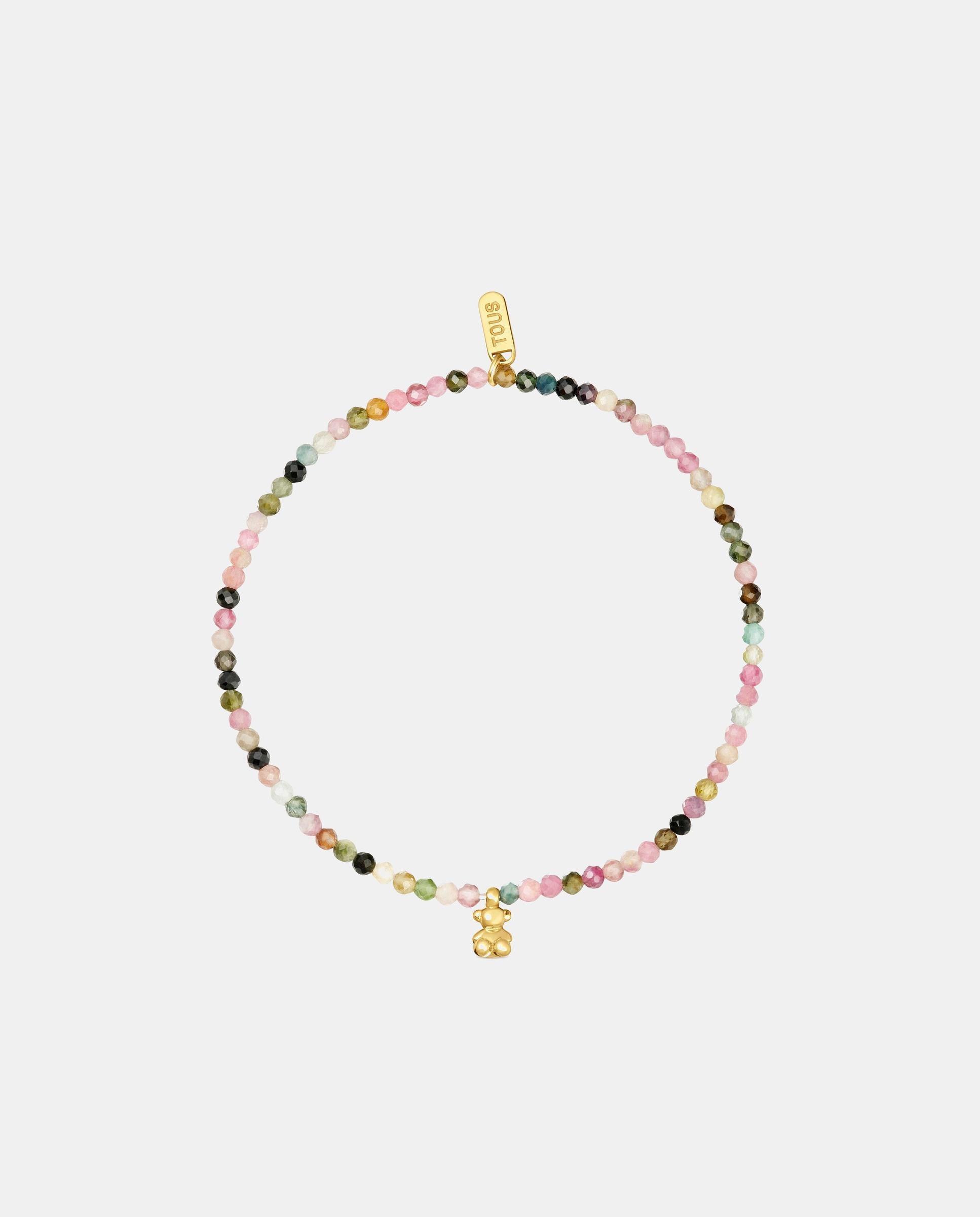 Pulseira de Cordão Bold Bear Elástica Banhada a Ouro 18 Kt Sobre Prata com Turmalinas Multicolor-2