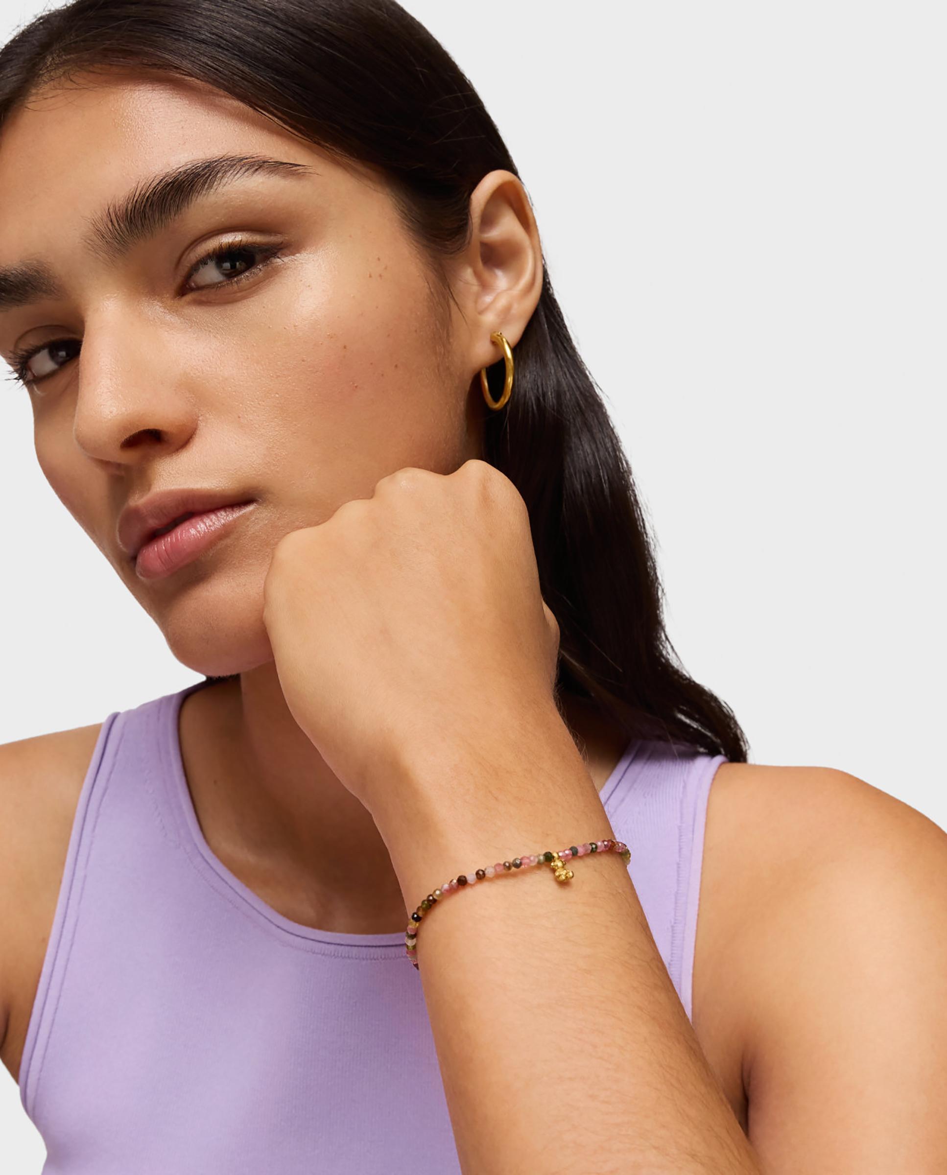 Pulseira de Cordão Bold Bear Elástica Banhada a Ouro 18 Kt Sobre Prata com Turmalinas Multicolor-3