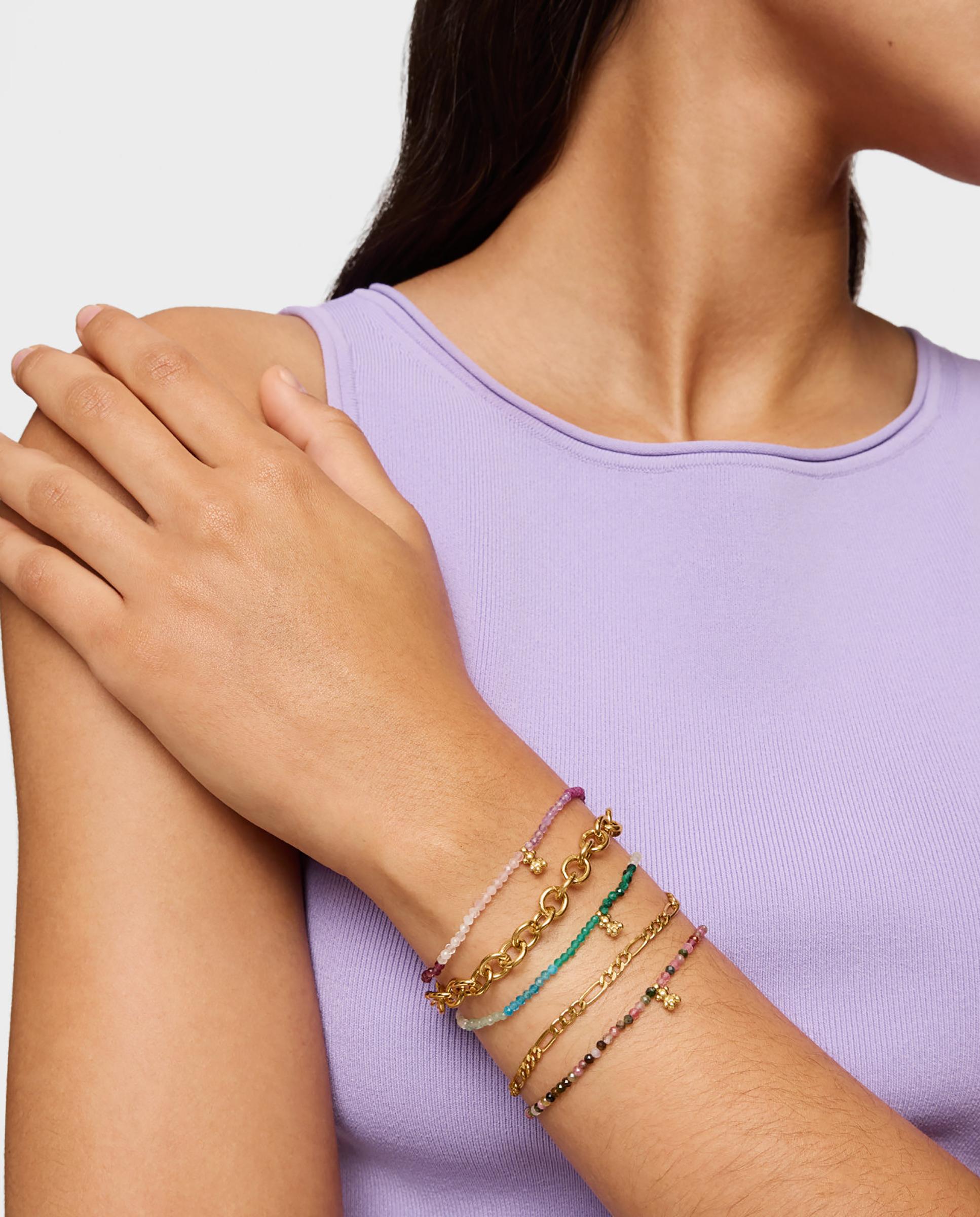Pulseira de Cordão Bold Bear Elástica Banhada a Ouro 18 Kt Sobre Prata com Turmalinas Multicolor-4