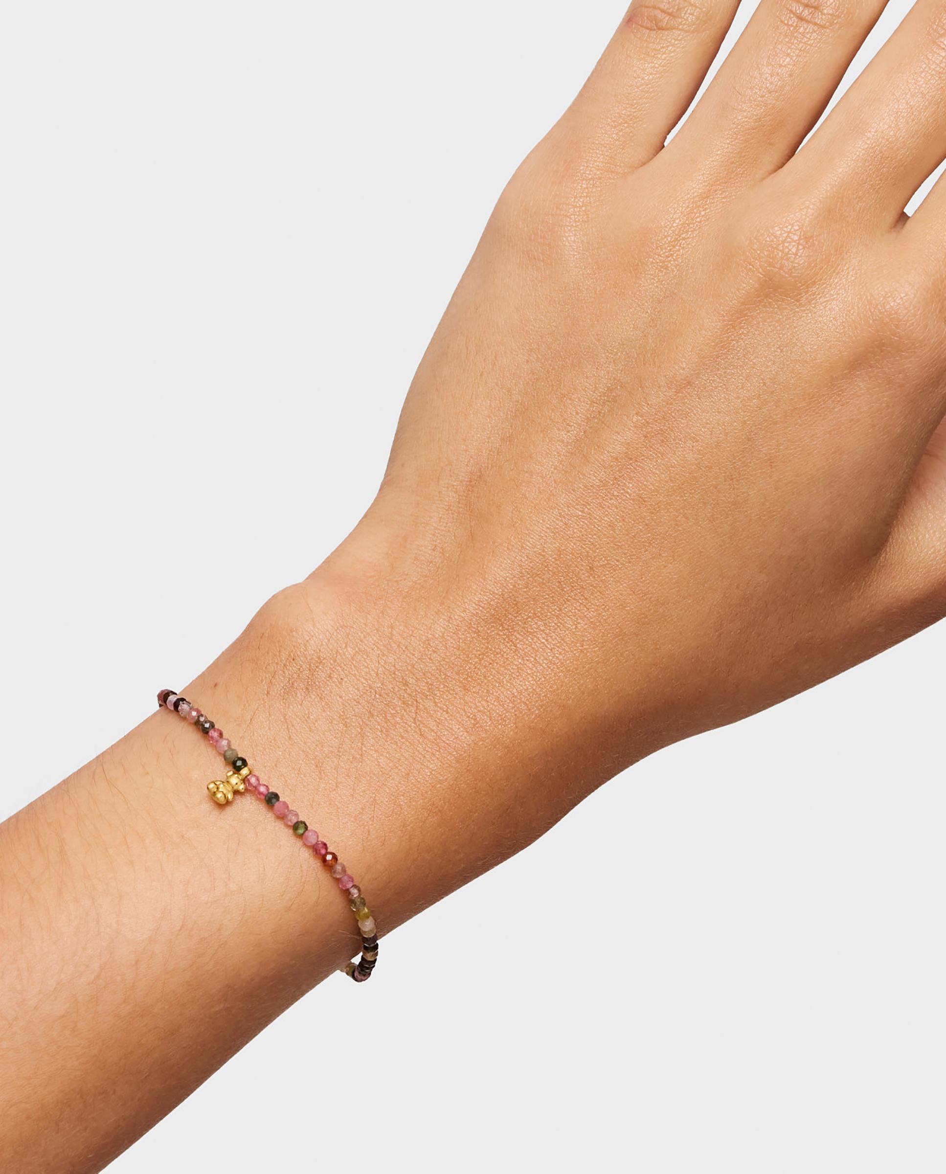Pulseira de Cordão Bold Bear Elástica Banhada a Ouro 18 Kt Sobre Prata com Turmalinas Multicolor-5
