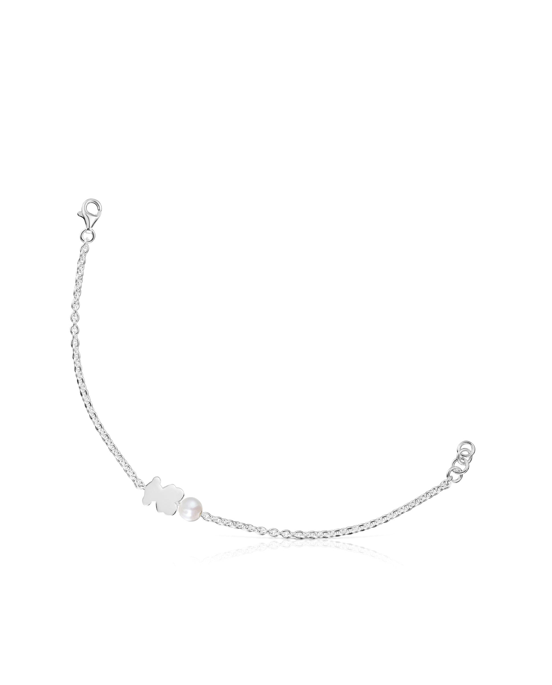 Pulseira de Corrente Sweet Dolls de Prata com Urso e Pérola Prata-1
