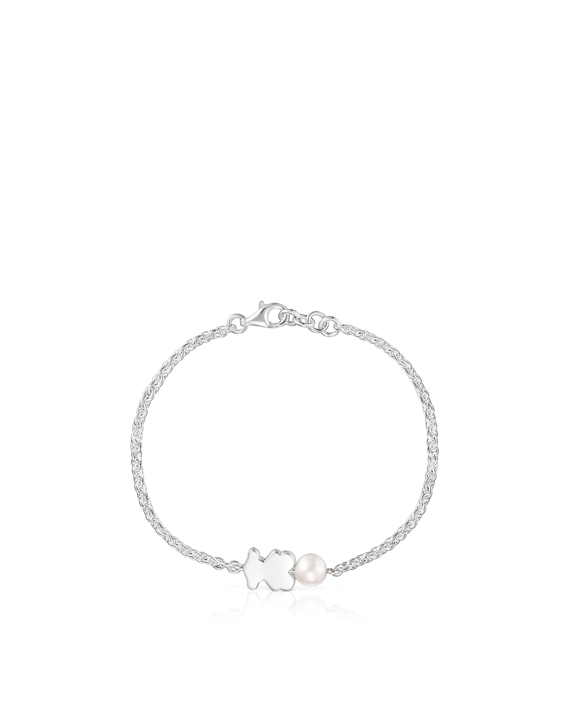 Pulseira de Corrente Sweet Dolls de Prata com Urso e Pérola Prata-2