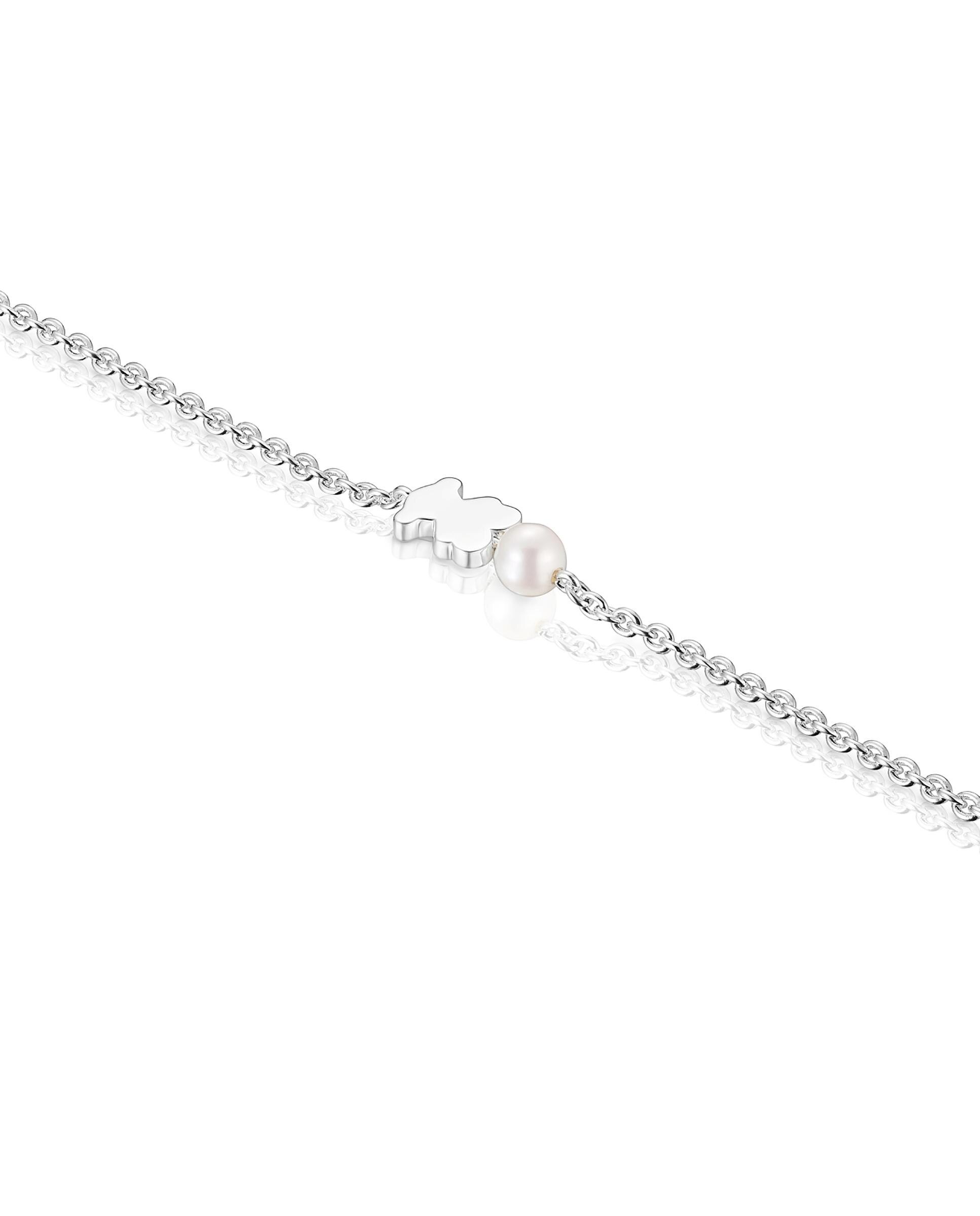 Pulseira de Corrente Sweet Dolls de Prata com Urso e Pérola Prata-3