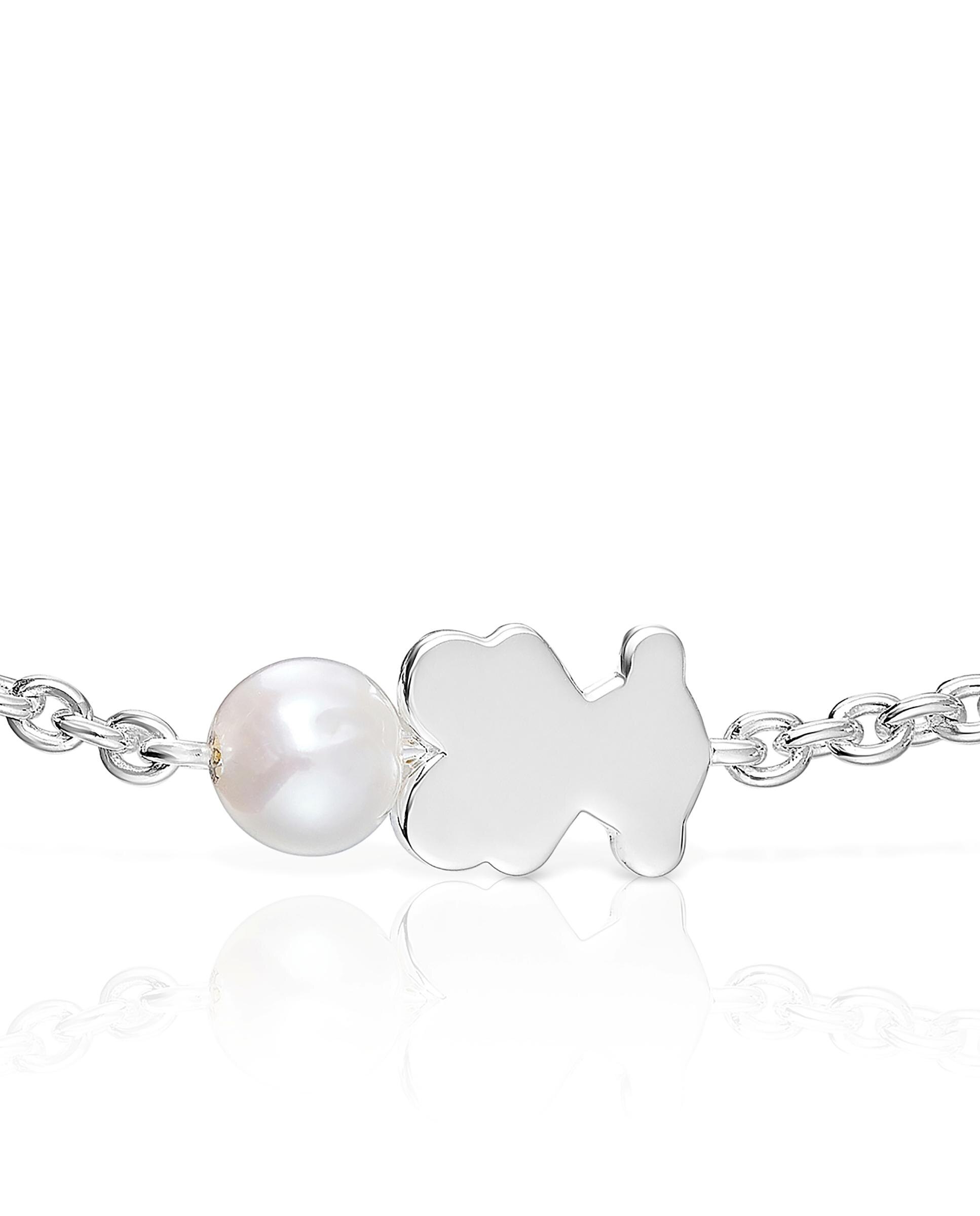 Pulseira de Corrente Sweet Dolls de Prata com Urso e Pérola Prata-4