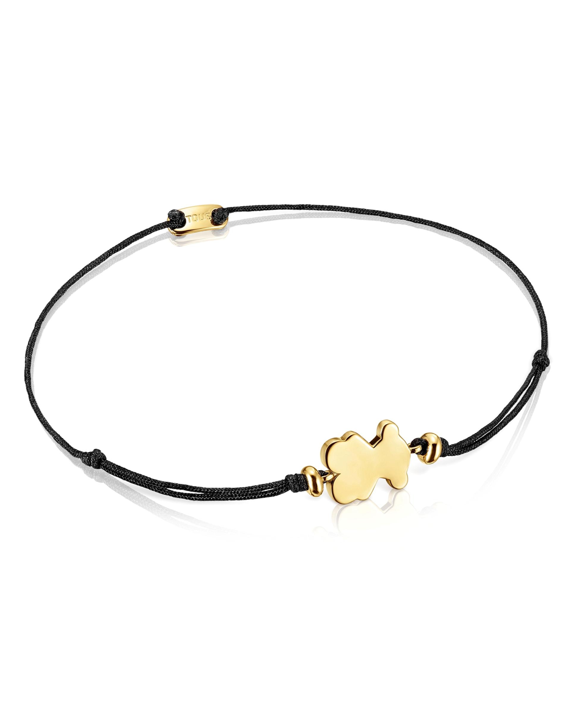 Pulseira Sweet Dolls Banhada a Ouro 18 Kt Sobre Prata e Nylon com Urso Dourado-1