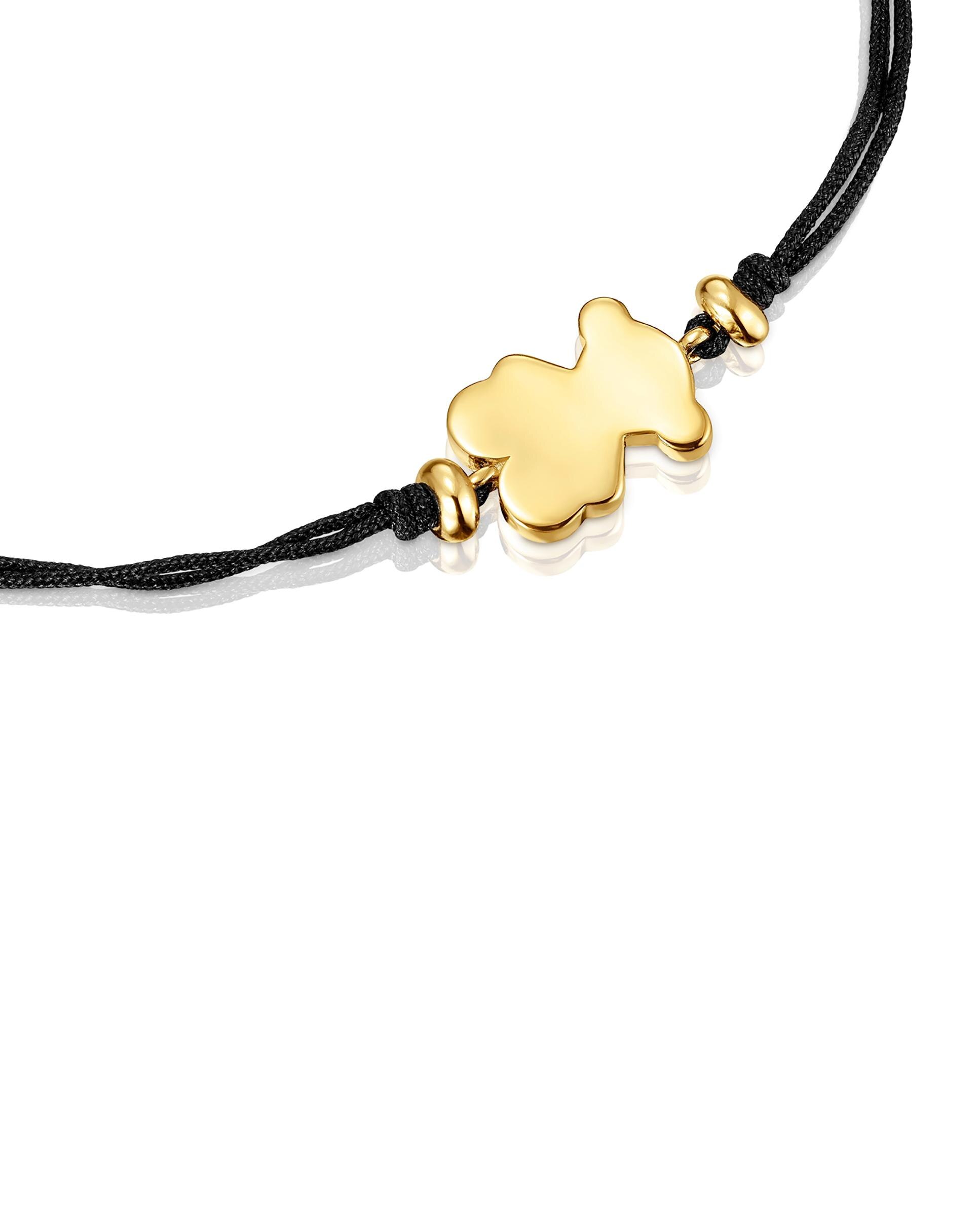 Pulseira Sweet Dolls Banhada a Ouro 18 Kt Sobre Prata e Nylon com Urso Dourado-3