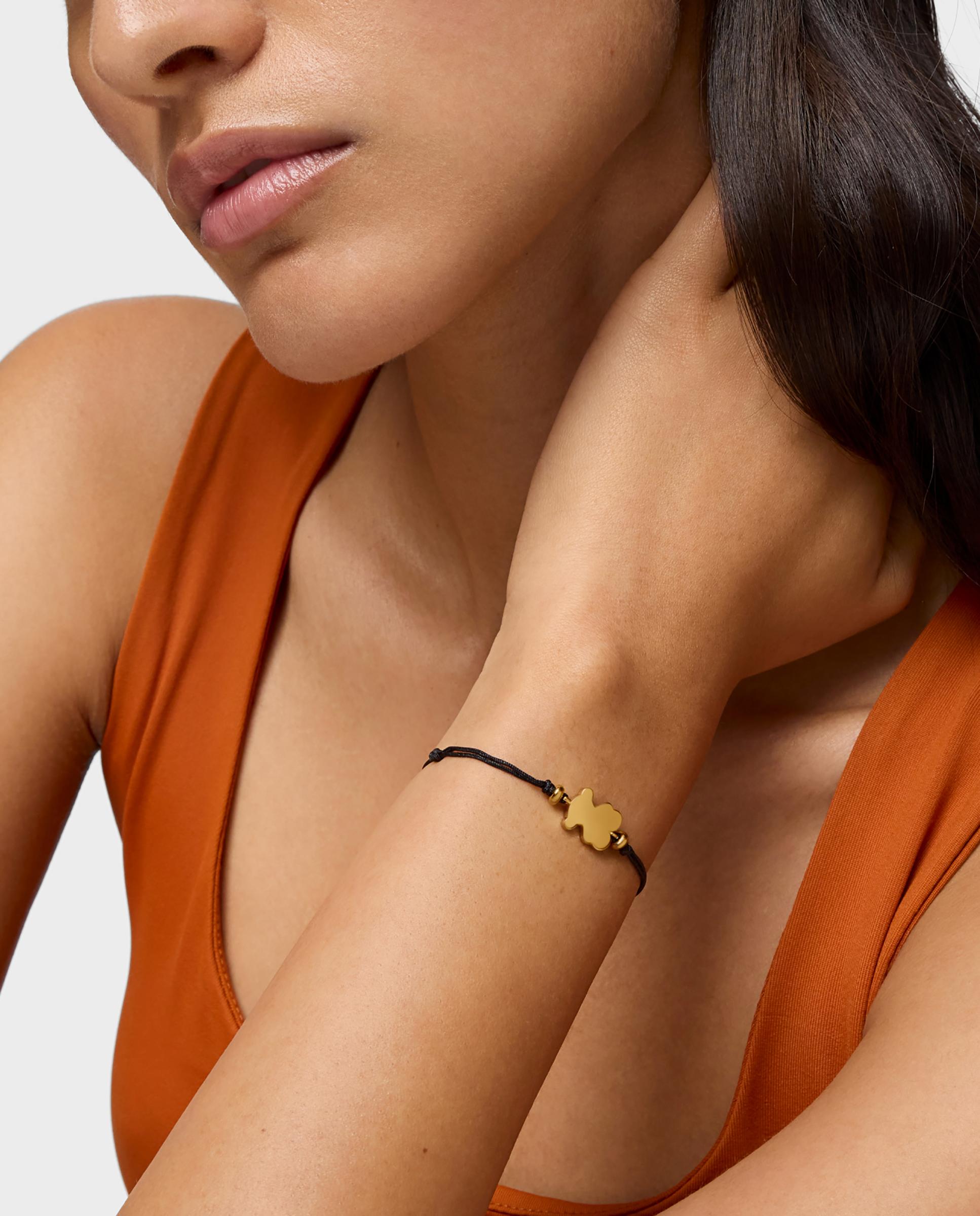 Pulseira Sweet Dolls Banhada a Ouro 18 Kt Sobre Prata e Nylon com Urso Dourado-5