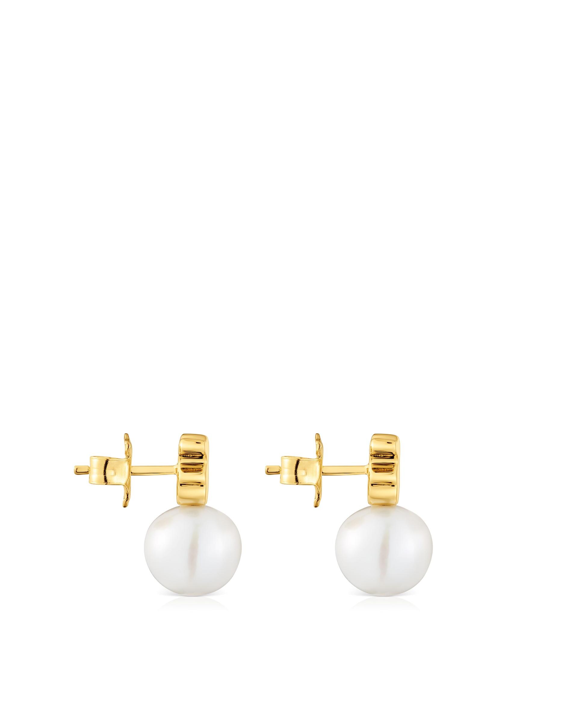 Brincos Sweet Dolls Urso Banhados em Ouro 18 kt sobre Prata com Pérola Branco-2