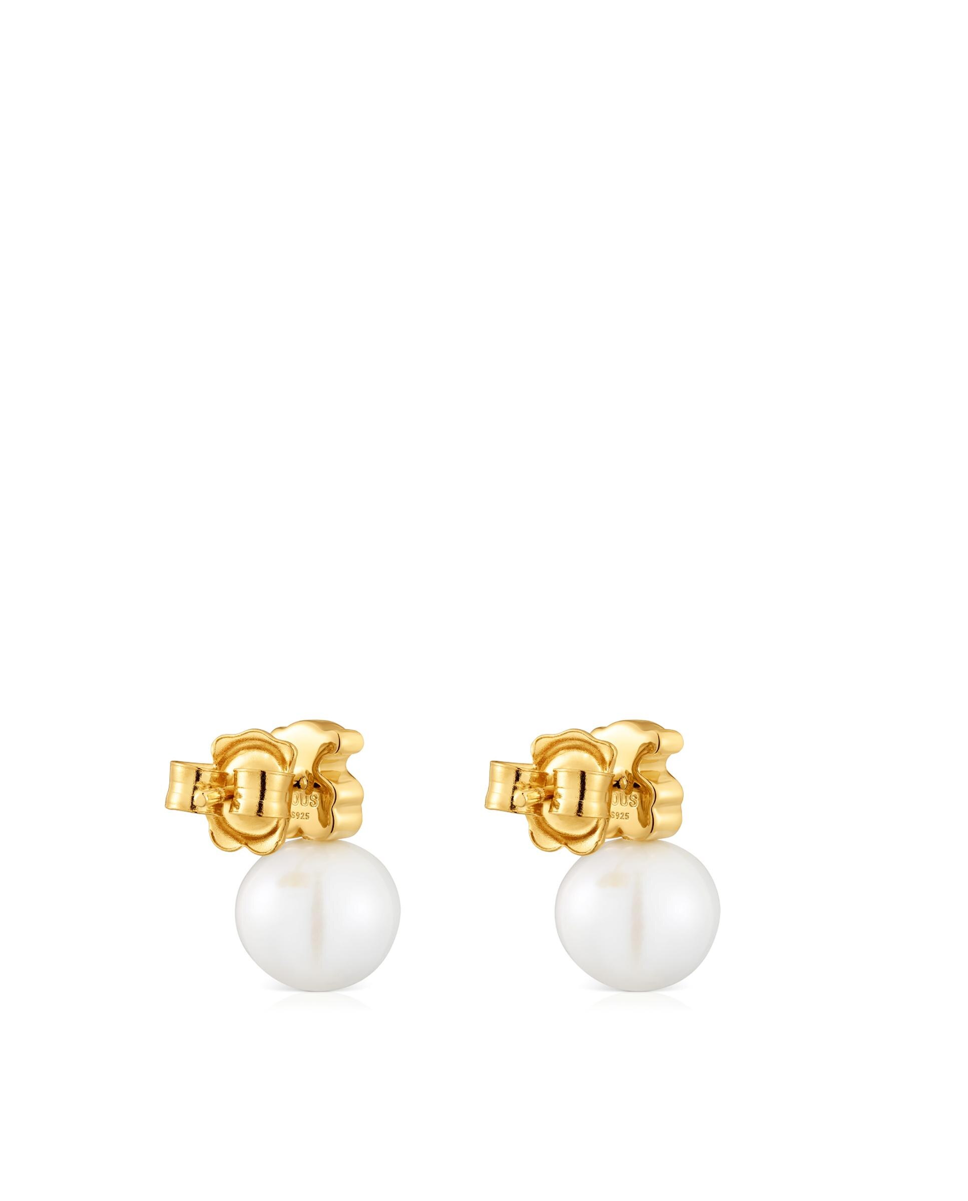 Brincos Sweet Dolls Urso Banhados em Ouro 18 kt sobre Prata com Pérola Branco-3