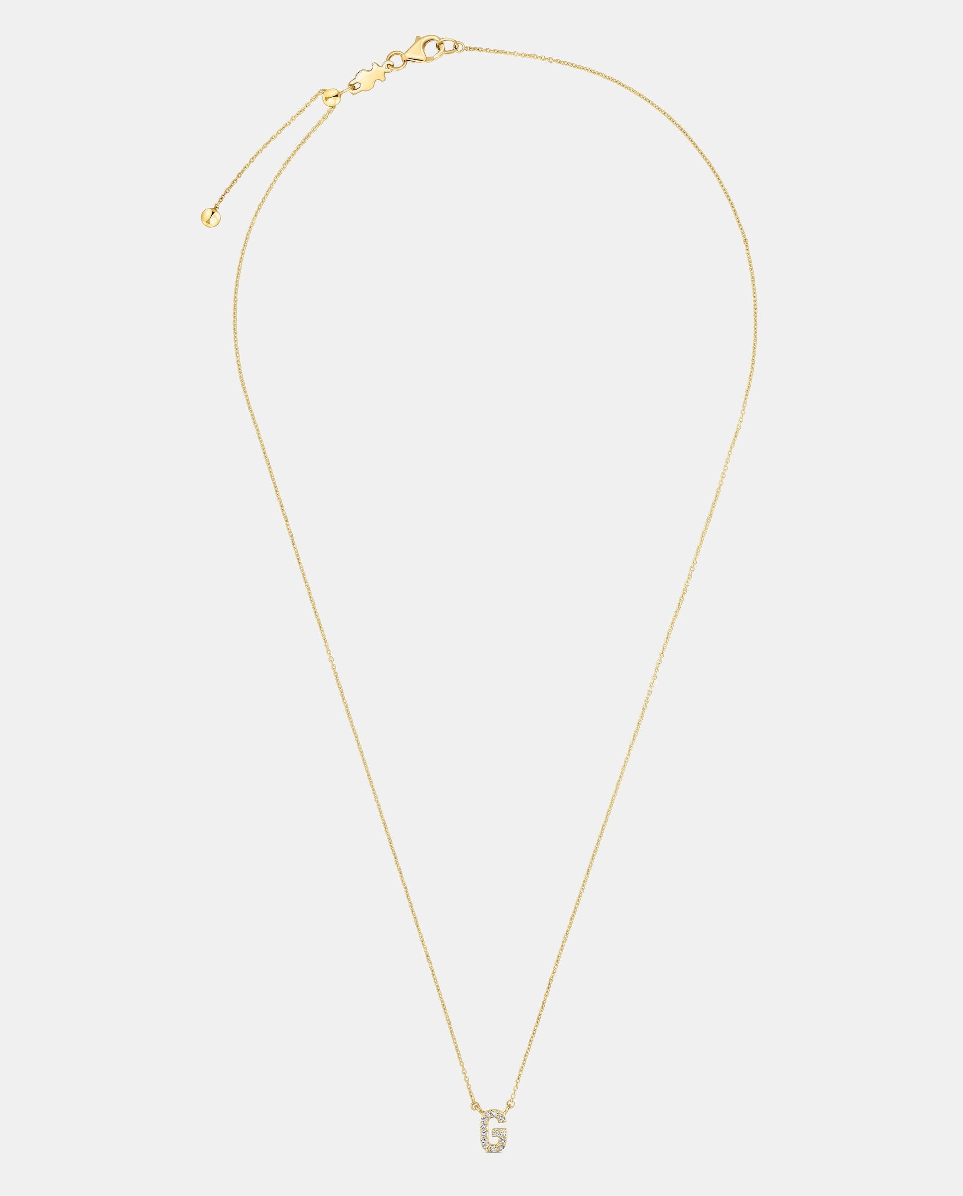 Colar Alphabet Curto de Ouro e Diamantes Letra G Branco-1