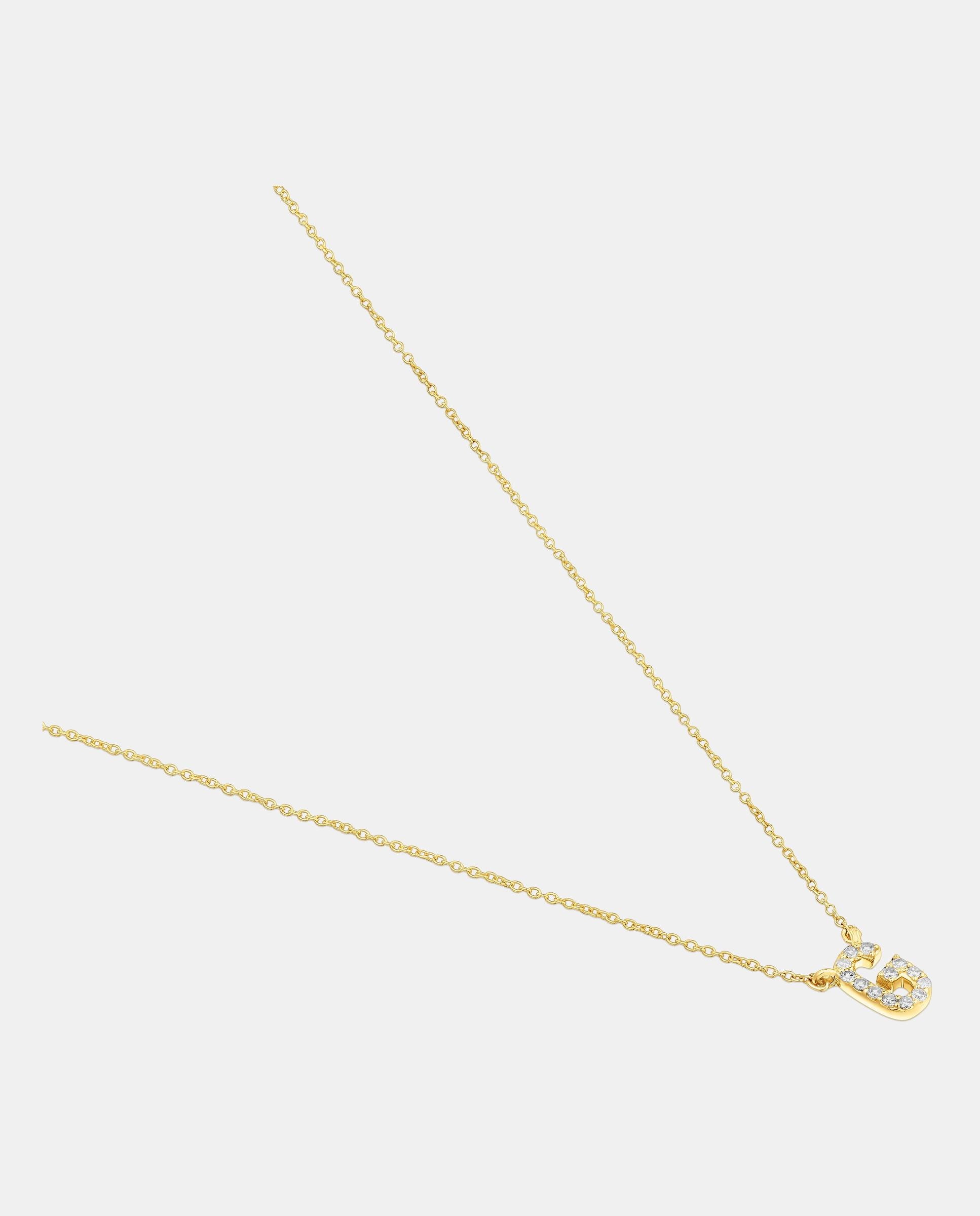 Colar Alphabet Curto de Ouro e Diamantes Letra G Branco-2