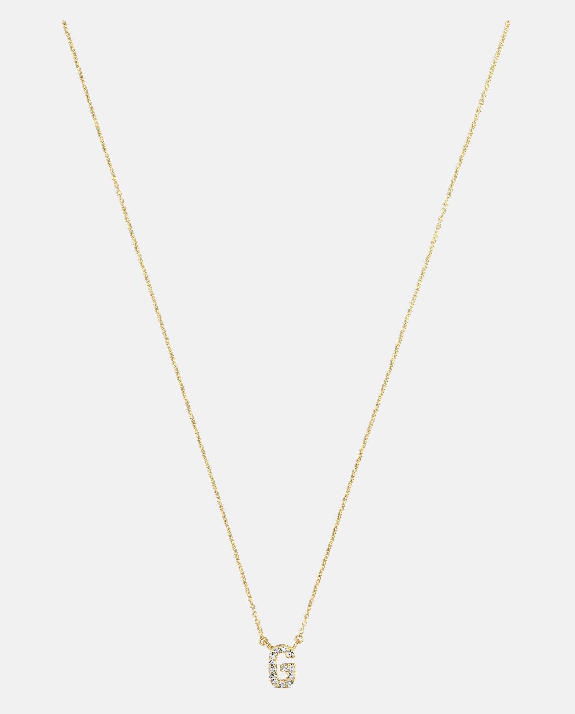 Colar Alphabet Curto de Ouro e Diamantes Letra G Branco-3
