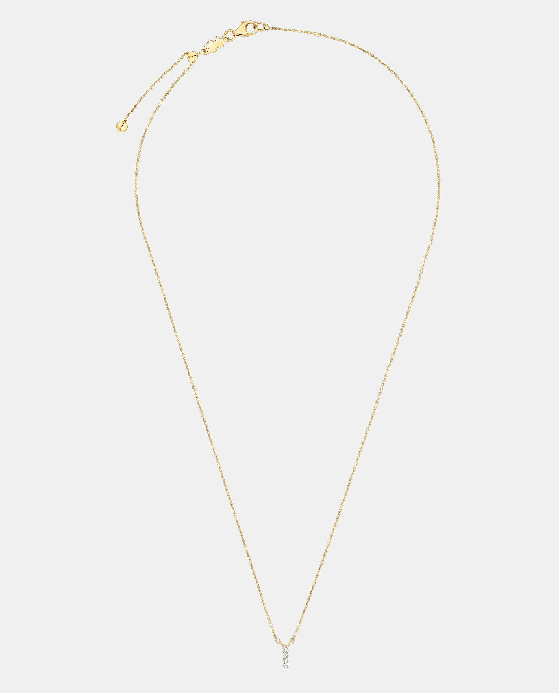 Colar Alphabet Curto de Ouro e Diamantes Letra I Branco-1