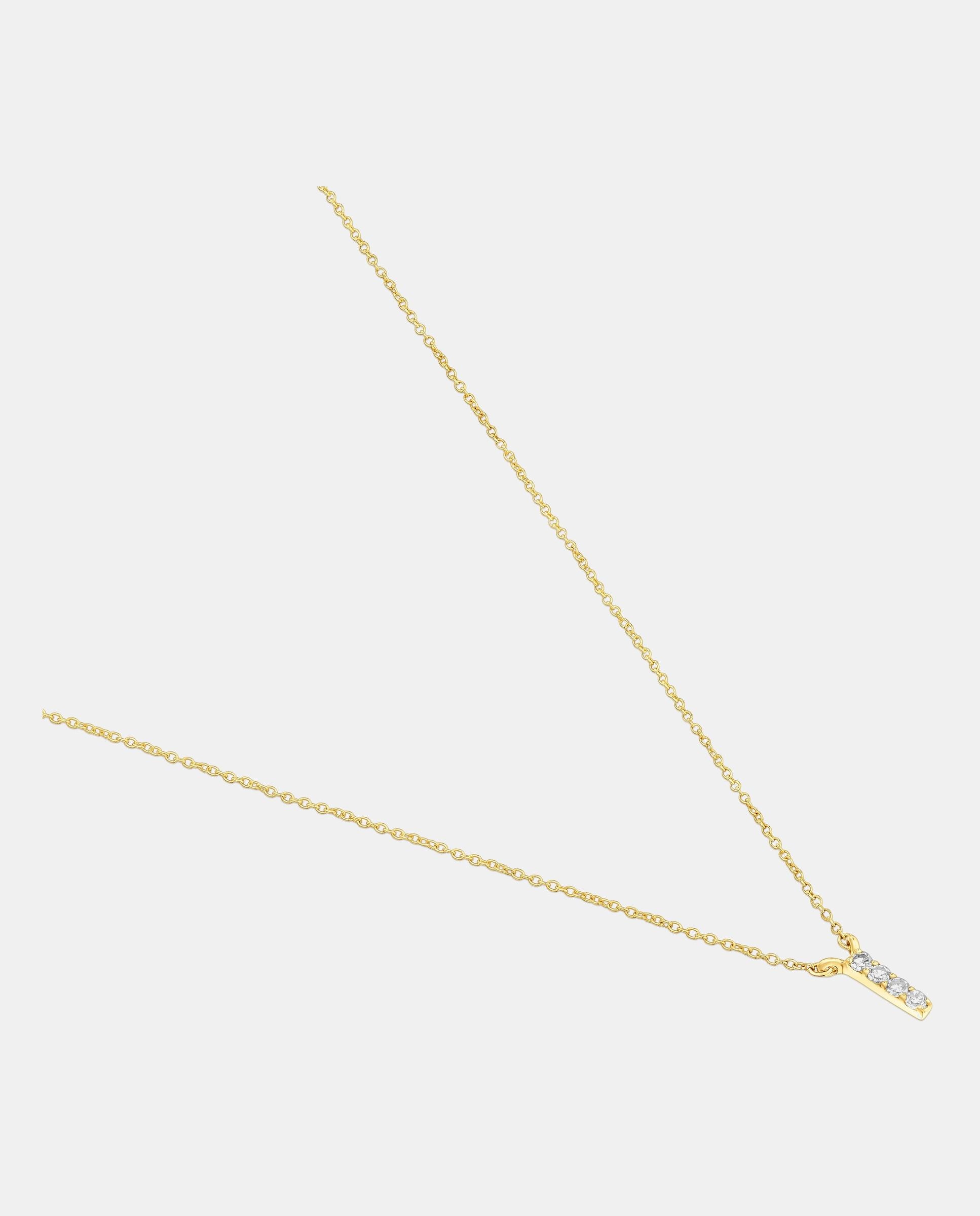 Colar Alphabet Curto de Ouro e Diamantes Letra I Branco-2