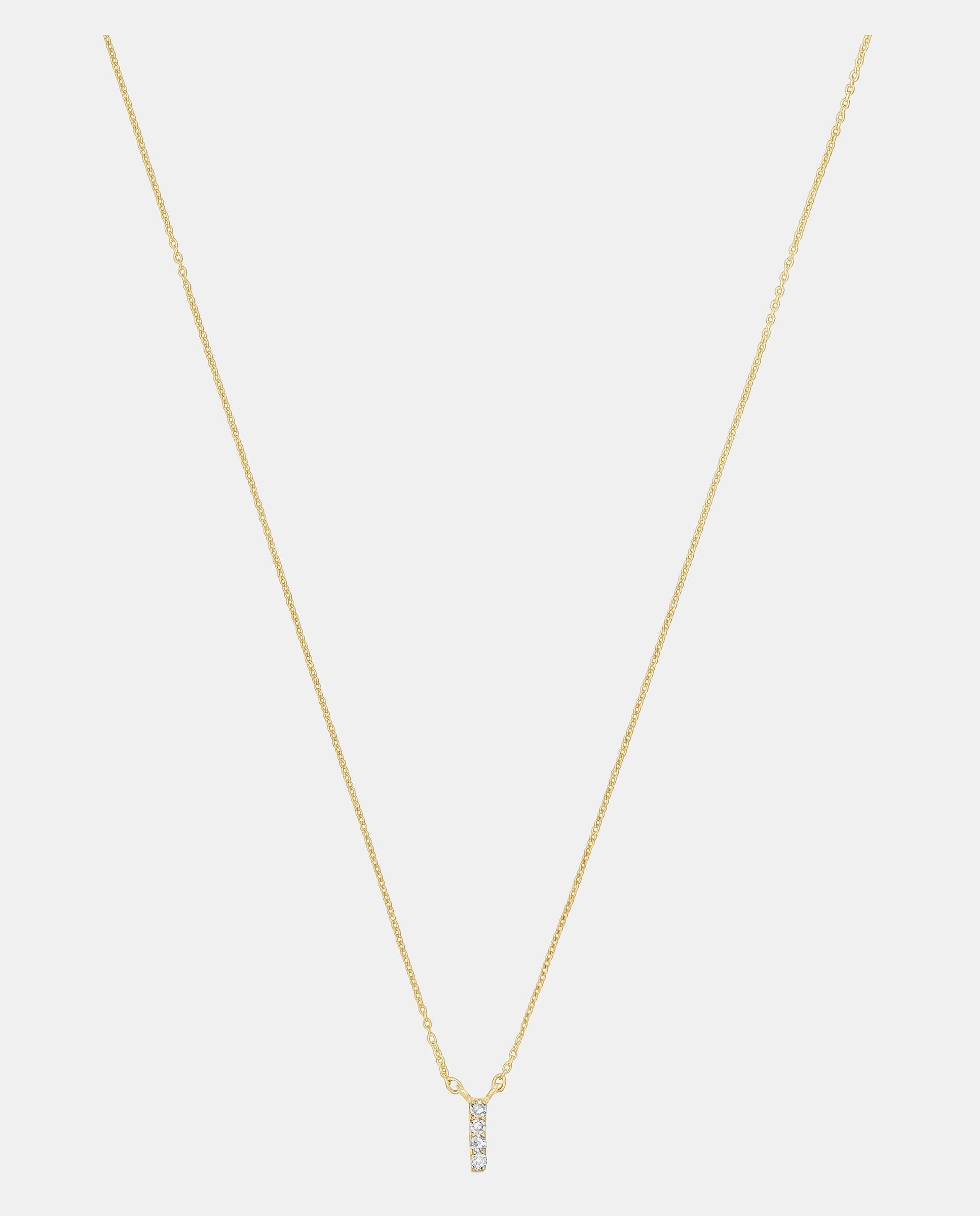 Colar Alphabet Curto de Ouro e Diamantes Letra I Branco-3